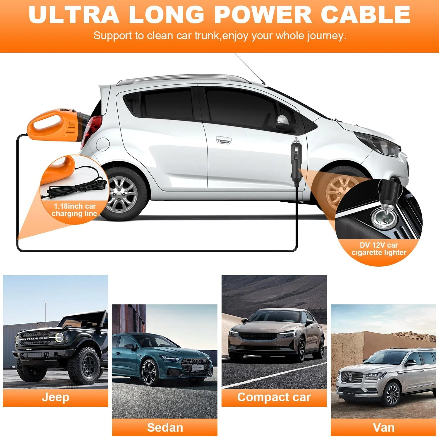 جاروبرقی فندکی خودرو - جاروبرقی دستی 12 ولت با قدرت بالا و سیم 5 متری - طراحی سبک وزن با لوازم جانبی متعدد - ایده آل برای تمیز کردن گرد و غبار و کثیفی خودرو، خانه یا محل کار