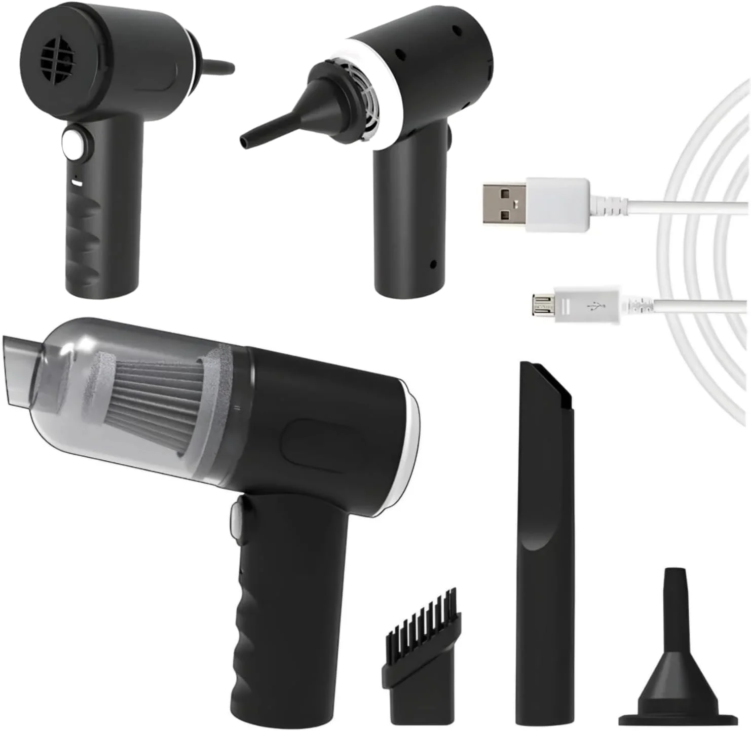 جاروبرقی، دمنده و پمپ باد قابل حمل 3 در 1، تمیز کننده بی سیم دستی برای گرد و غبار میکروسکوپی مانند خودرو، خانه، کامپیوتر، لپ تاپ، گل، آینه و فضای داخلی خودرو