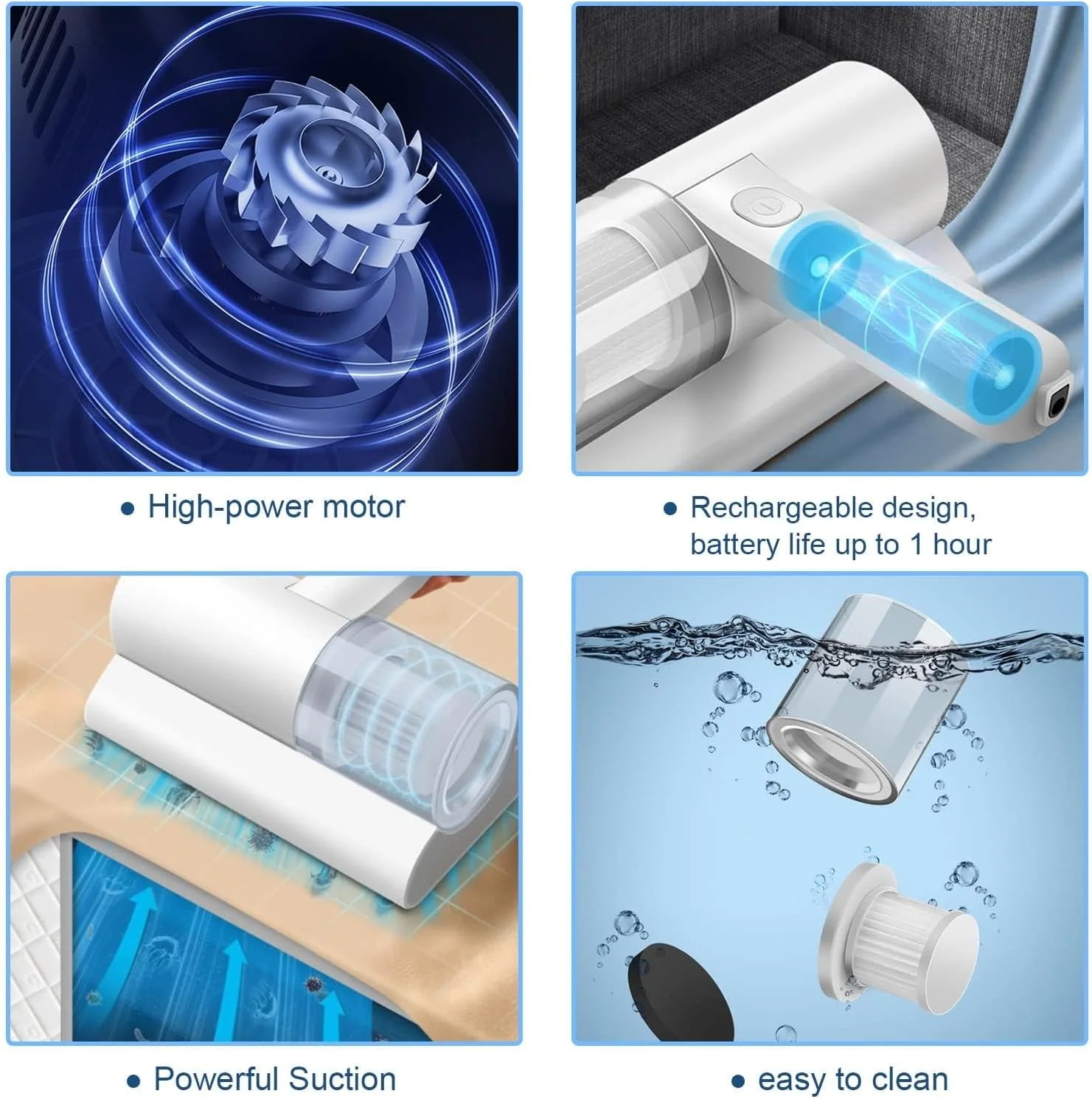 جاروبرقی UV رانوسی، جاروبرقی تشک، جاروبرقی UV تخت خواب دستی با مکش قوی 10Kpa و صدای کم، جاروبرقی لامپ باکتری کش دستی قابل حمل، برای تشک، مبل و فرش