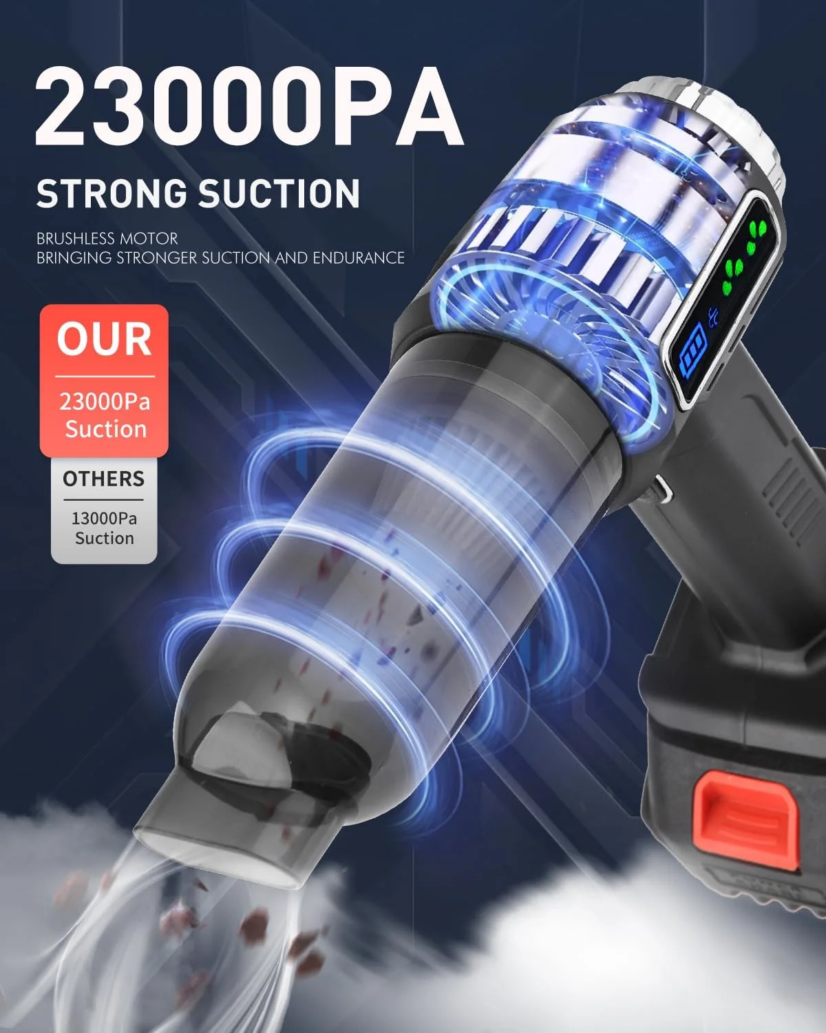 جاروبرقی دستی خودرو، جاروبرقی بی سیم پرقدرت با نمایشگر دیجیتال، مناسب برای خانه، خودرو، دفتر و غیره