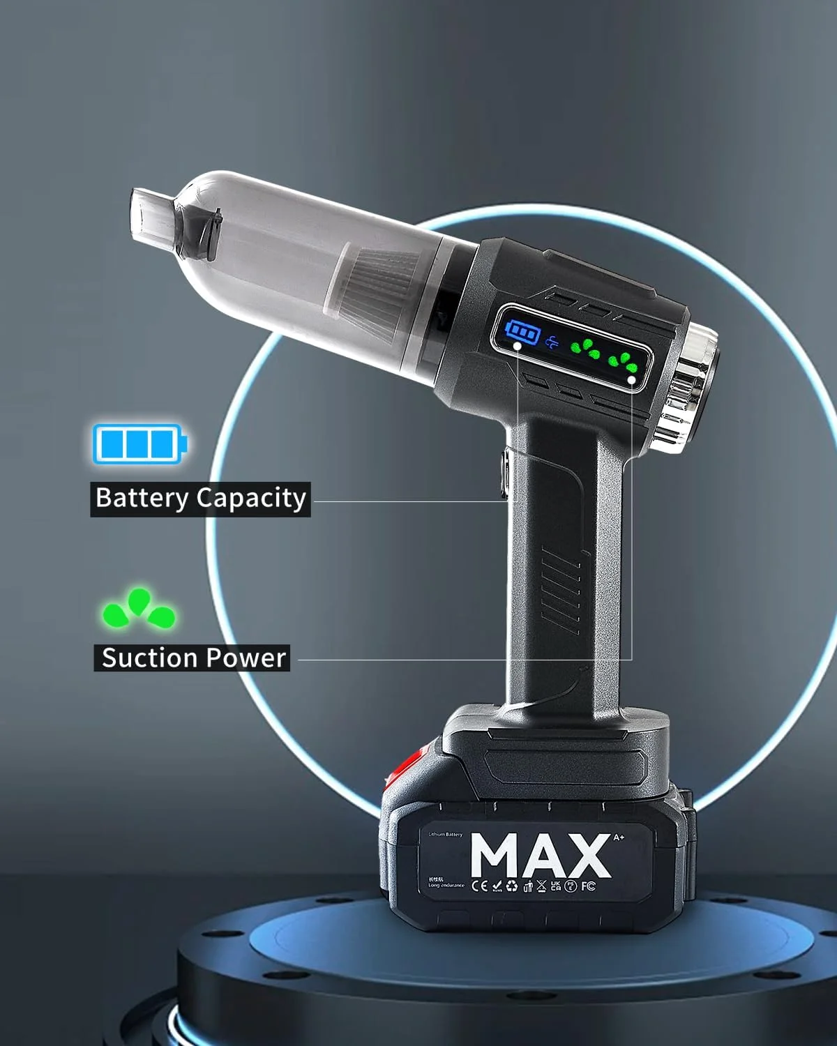 جاروبرقی دستی خودرو، جاروبرقی بی سیم پرقدرت با نمایشگر دیجیتال، مناسب برای خانه، خودرو، دفتر و غیره