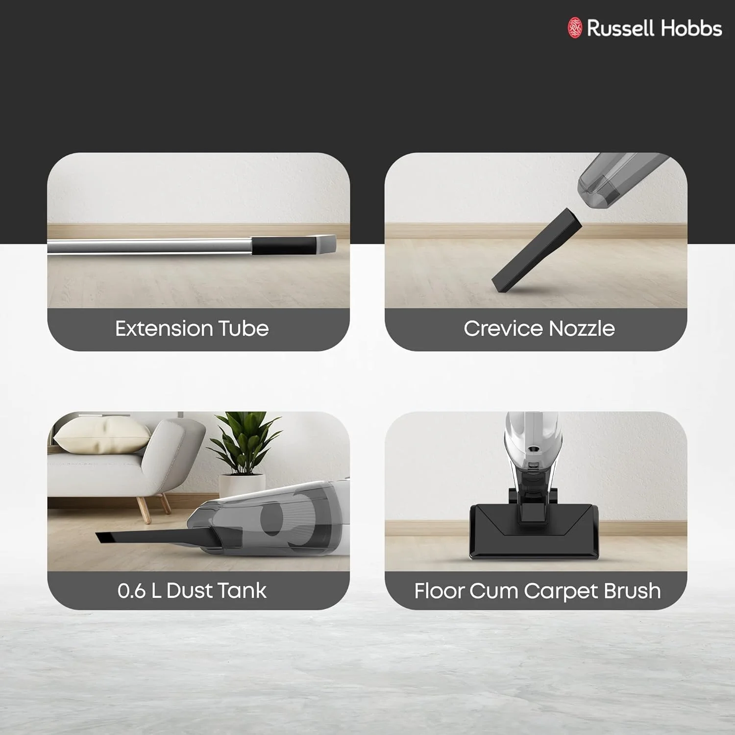 جاروبرقی دستی سیم دار راسل هابز 3 در 1 با ظرفیت 0.6 لیتر و توان 600 وات، طول سیم 7 متر، فیلتر HEPA، فوق العاده کم صدا، تمیز کردن آسان و کارآمد، K-22A102W (سفید)