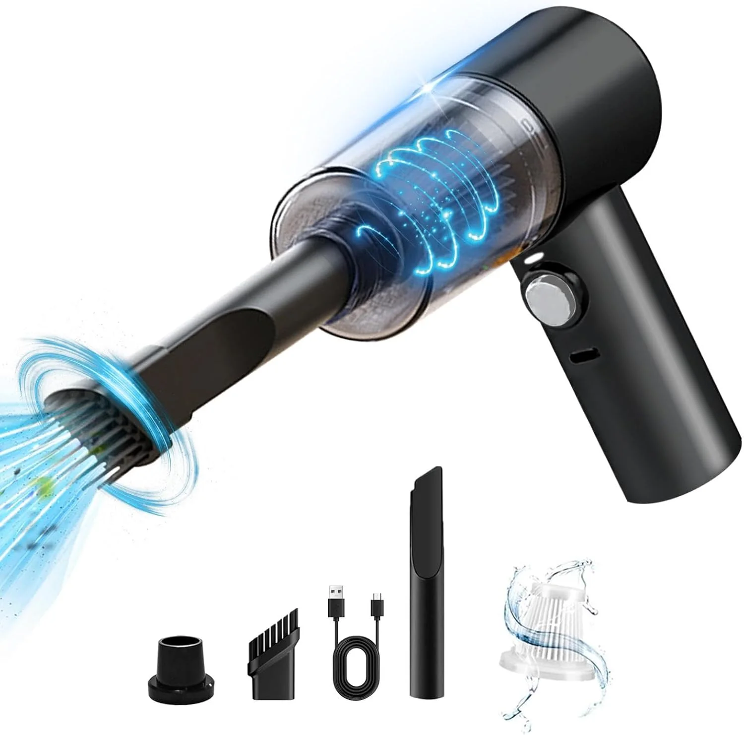 جاروبرقی خودروی عمومی، جاروبرقی دستی قابل شارژ 4000pa، جاروبرقی قابل حمل USB با قدرت بالا، جاروبرقی برای خودرو با چراغ های LED، جاروبرقی دستی بی سیم با نازل چند منظوره (مشکی)