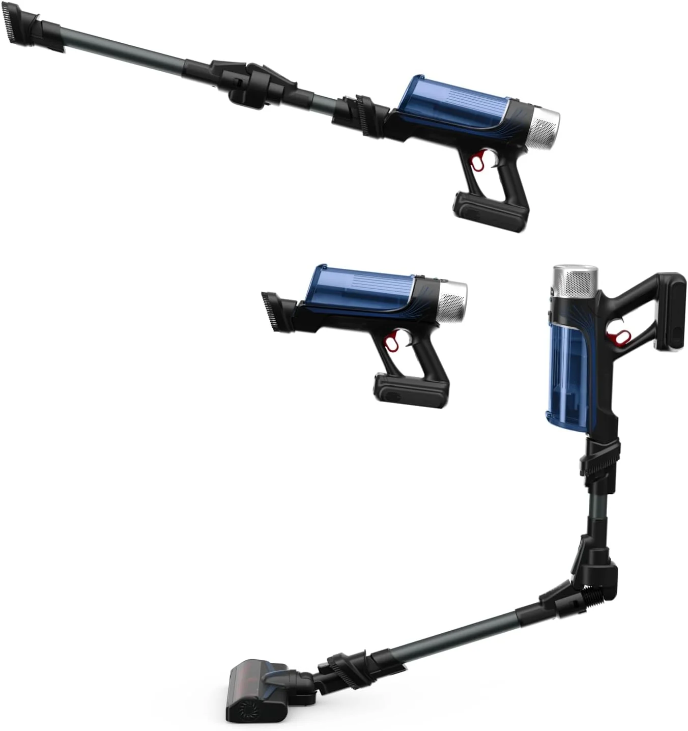 جاروبرقی عصایی شارژی روونتا مدل RH20C2 X-Force Flex 9.60 Allergy Aqua | توان 100 وات هوا | باتری قابل جابجایی | تا 45 دقیقه زمان کارکرد | جمع و جور | مفصل انعطاف پذیر | نازل LED | آبی/مشکی