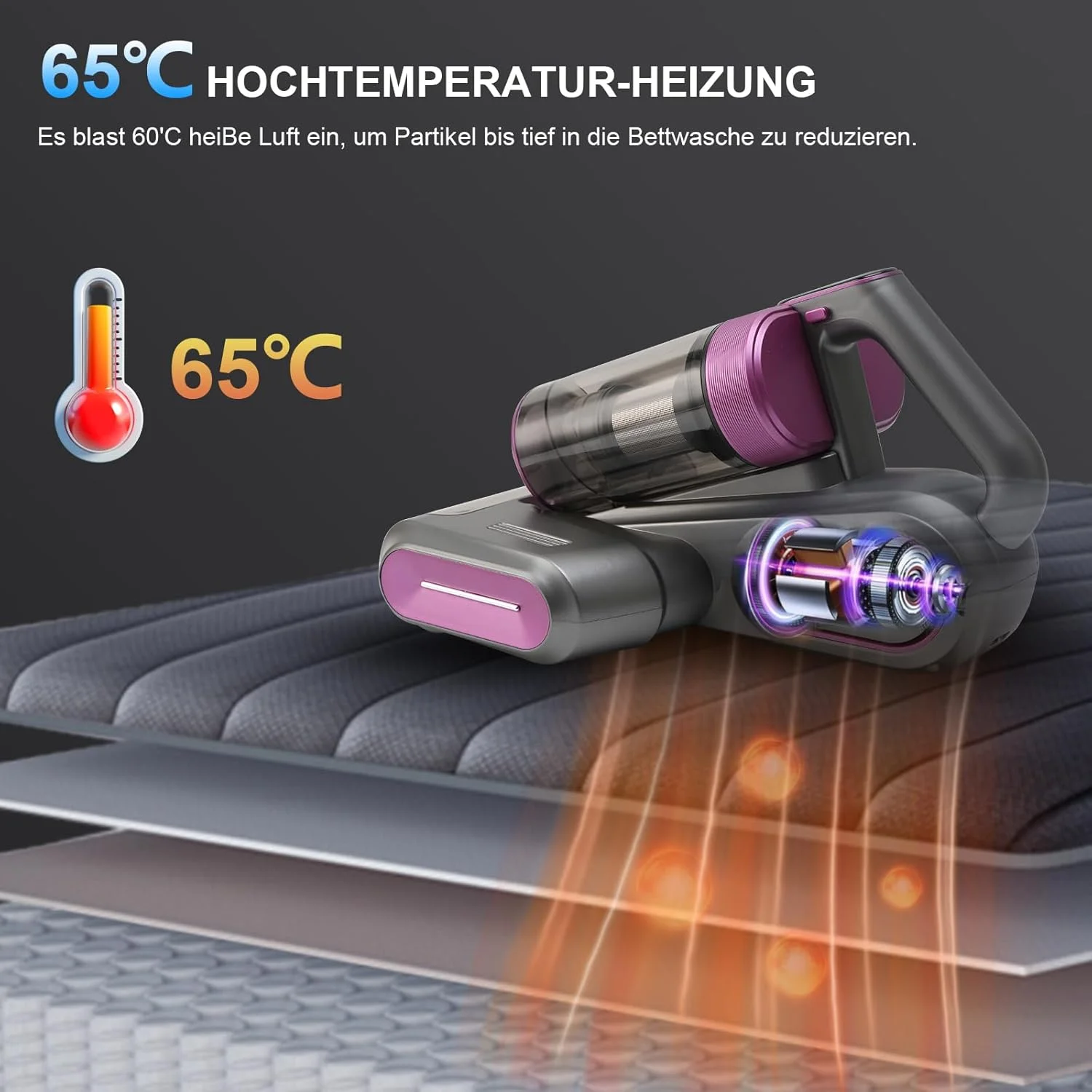 جاروبرقی تشک شارژی با مکش 13KPa، دستگاه حذف کنه تختخواب با UV-C و اولتراسونیک برای گرد و غبار و موی حیوانات خانگی