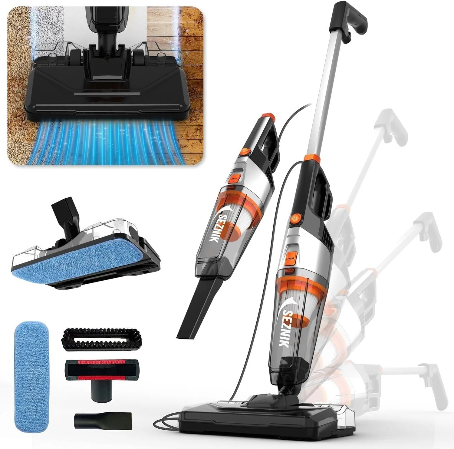 جاروبرقی و تی دستی 3 در 1 SEZNIK Turbo Sweep | سیم دار 600 وات، مکش 20kpa | مخزن آب 200 میلی لیتری | جاروبرقی و تی (SZ-V07)