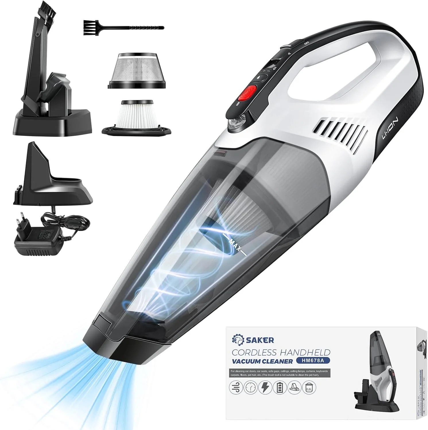 جاروبرقی خودرو Saker، جاروبرقی بی‌سیم و قابل حمل با قدرت مکش 7000PA، موتور براشلس پرقدرت، چراغ LED، وزن سبک و ظرفیت 0.6 لیتر مناسب برای خانه و خودرو