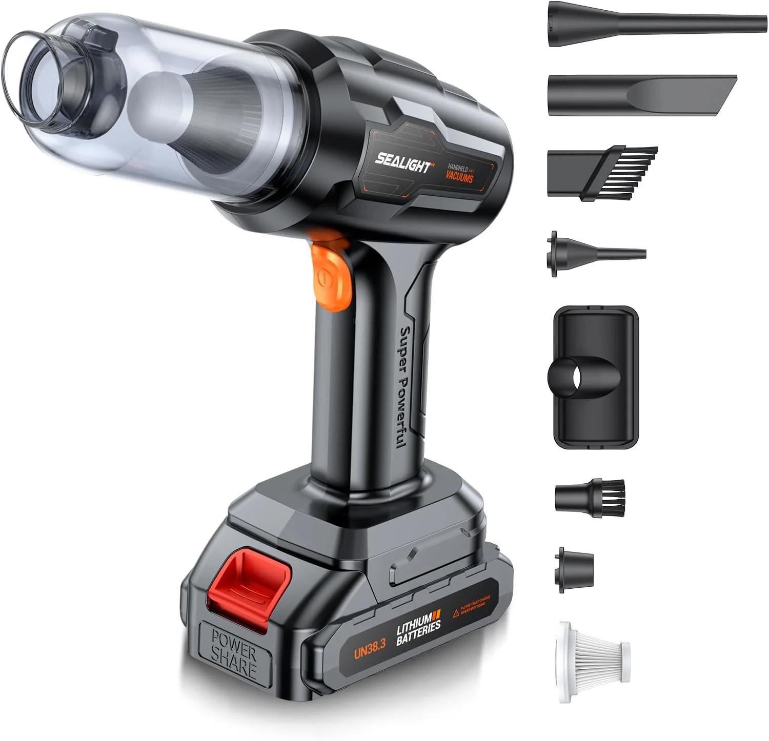 جاروبرقی دستی خودرو بی سیم SEALIGHT، جاروبرقی قابل حمل با قدرت مکش بالای 21000pa، دو باتری با ماندگاری طولانی، جاروبرقی کوچک 18 ولت/120 وات برای خودرو، خانه، دفتر، حیوانات خانگی…