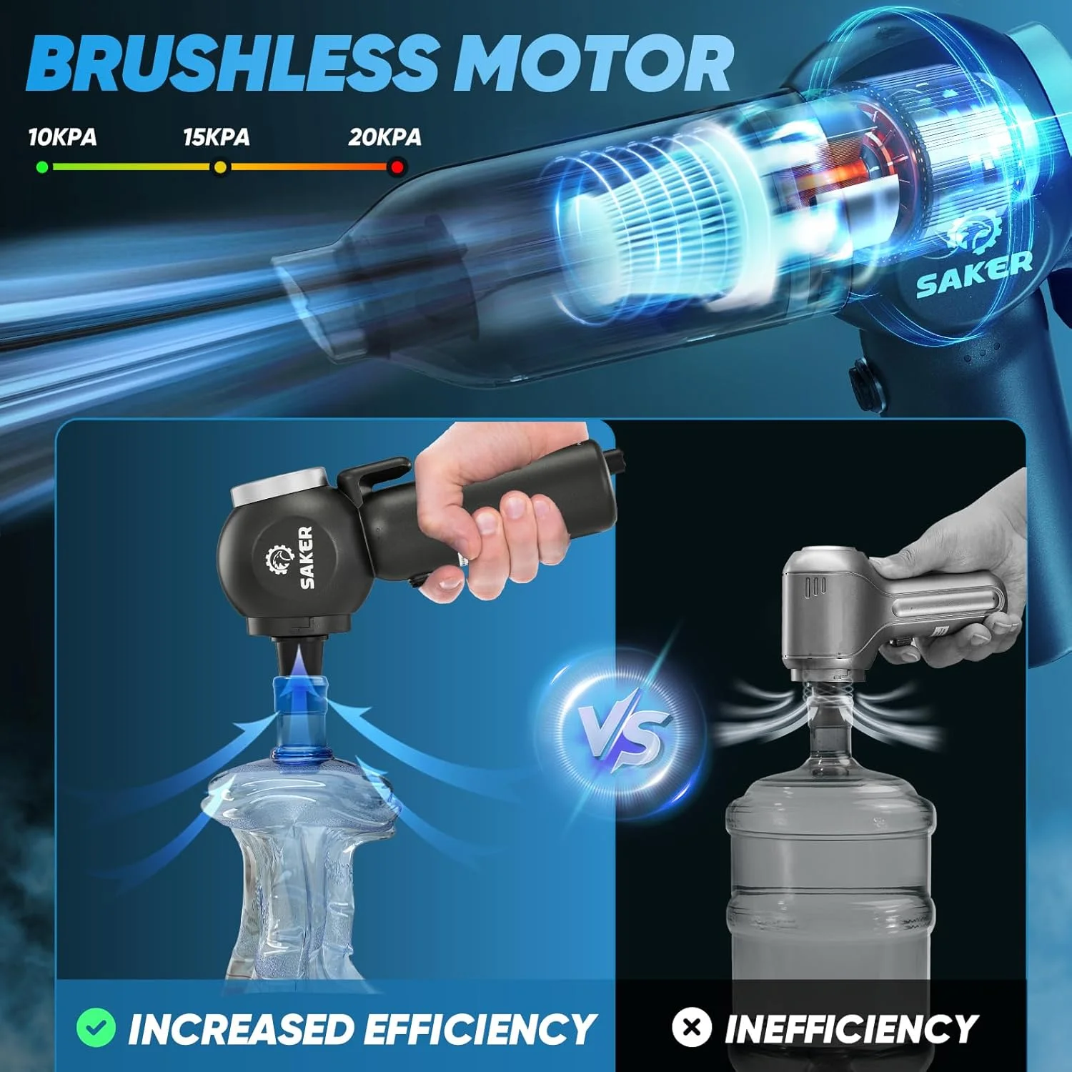 جاروبرقی قابل حمل خودرو Saker مدل SW-102، بی‌سیم 20000Pa، 6 در 1، چند منظوره، کوچک و قابل تنظیم، 7800 میلی آمپر ساعت با موتور براشلس، مناسب برای خودرو، خانه و دفتر