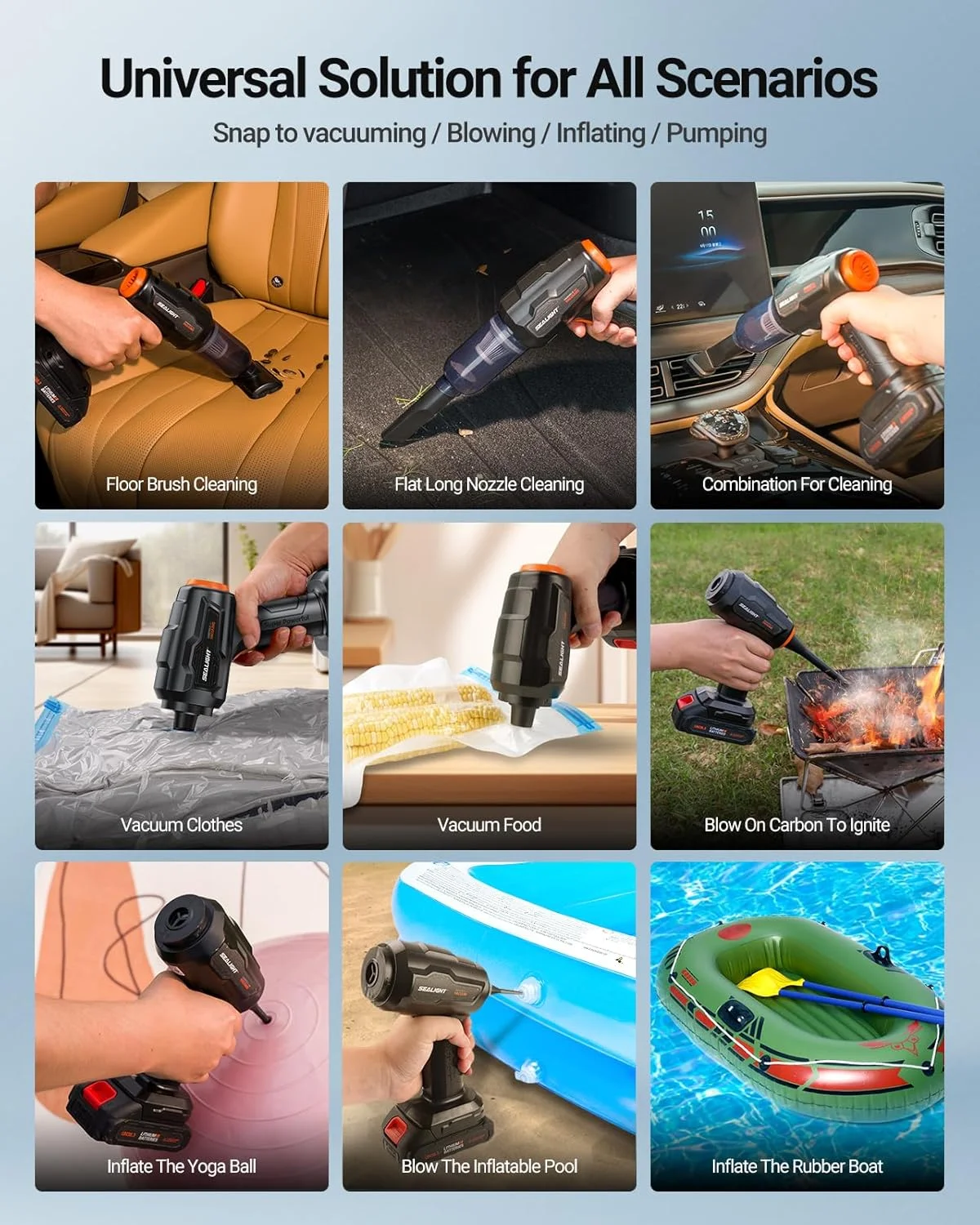 جاروبرقی دستی خودرو بی سیم SEALIGHT، جاروبرقی قابل حمل با قدرت مکش بالای 21000pa، دو باتری با ماندگاری طولانی، جاروبرقی کوچک 18 ولت/120 وات برای خودرو، خانه، دفتر، حیوانات خانگی…