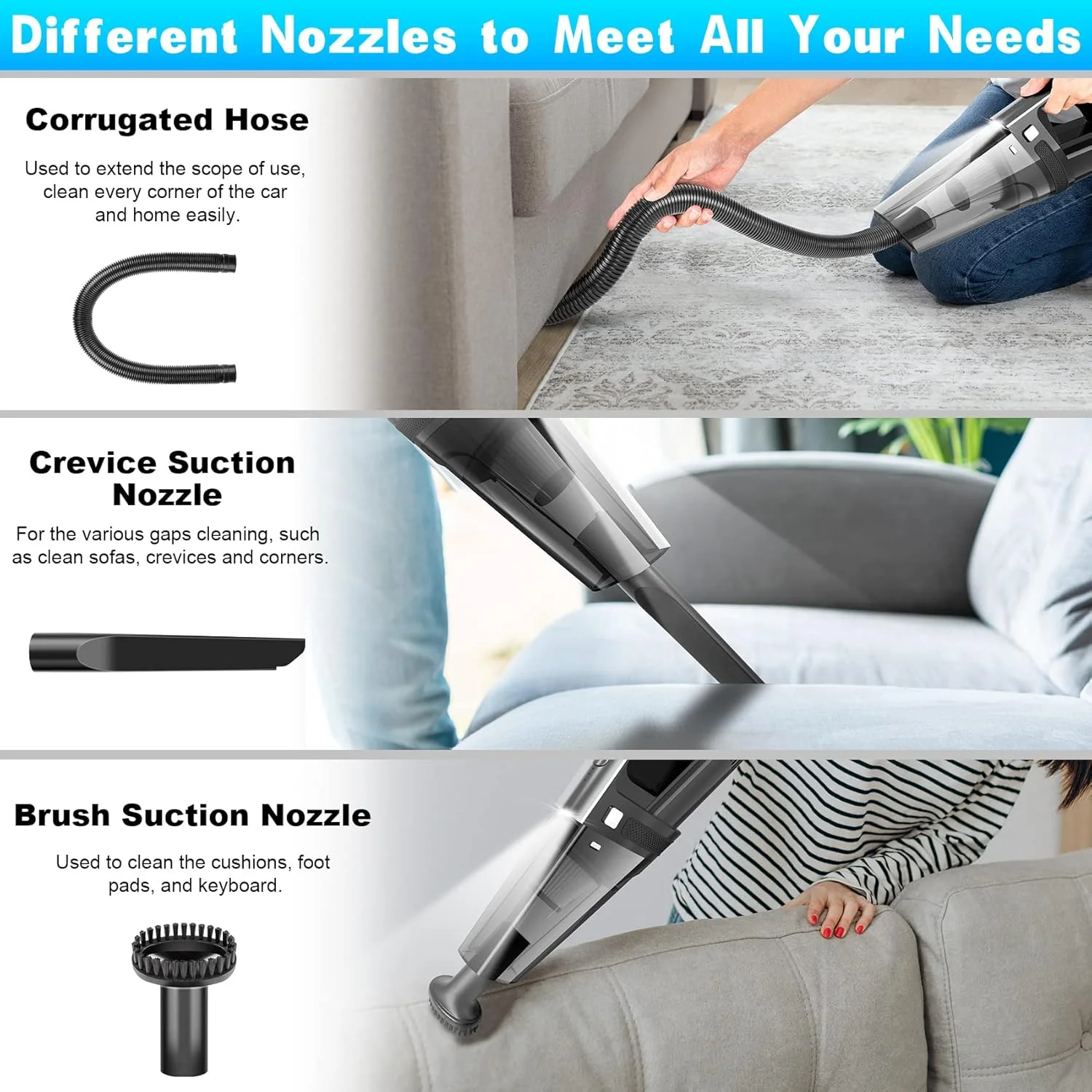 جاروبرقی دستی شارژی کوچک و قابل حمل با مکش قدرتمند 11000PA برای ماشین، خانه و دفتر