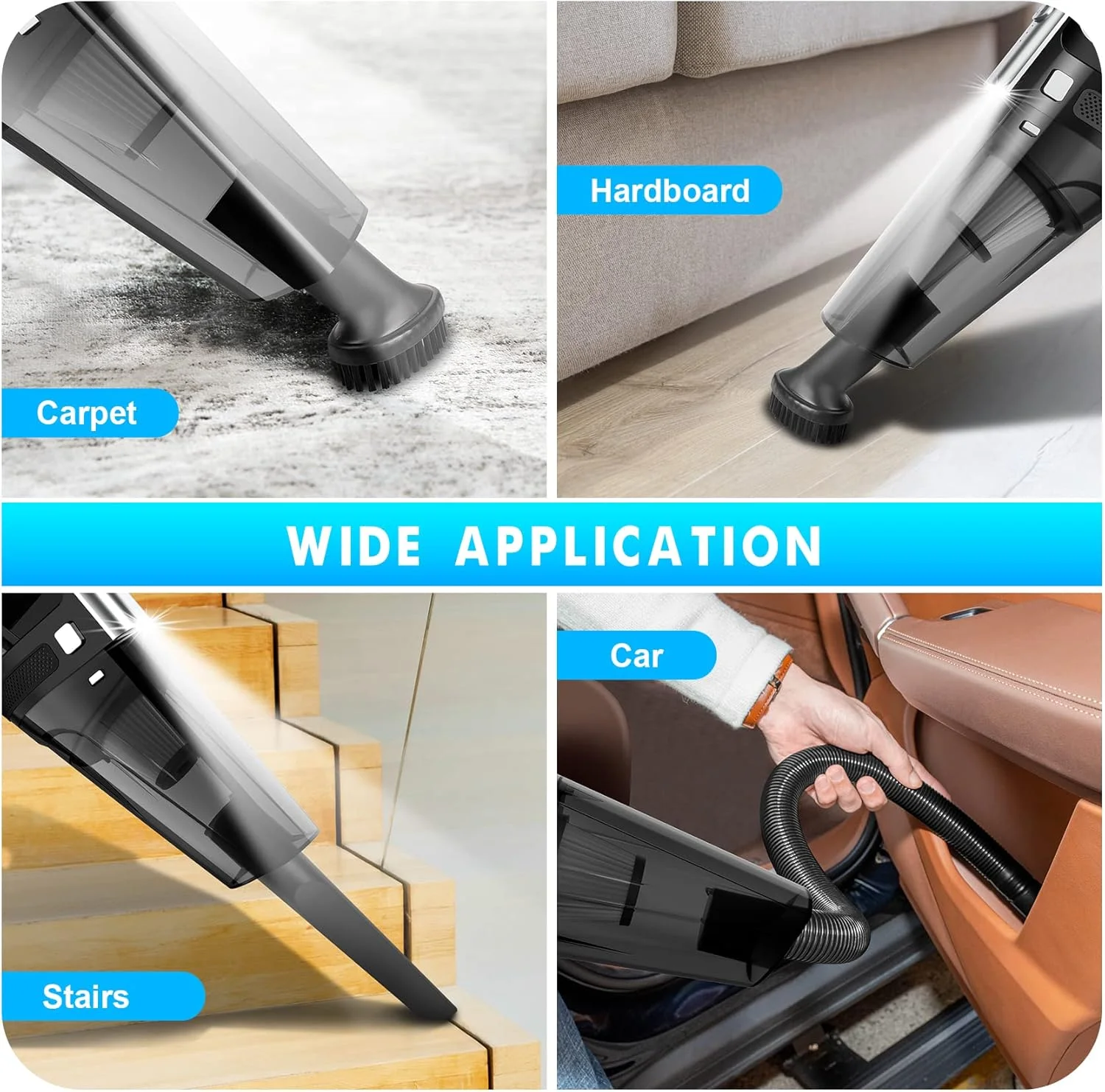 جاروبرقی دستی شارژی کوچک و قابل حمل با مکش قدرتمند 11000PA برای ماشین، خانه و دفتر