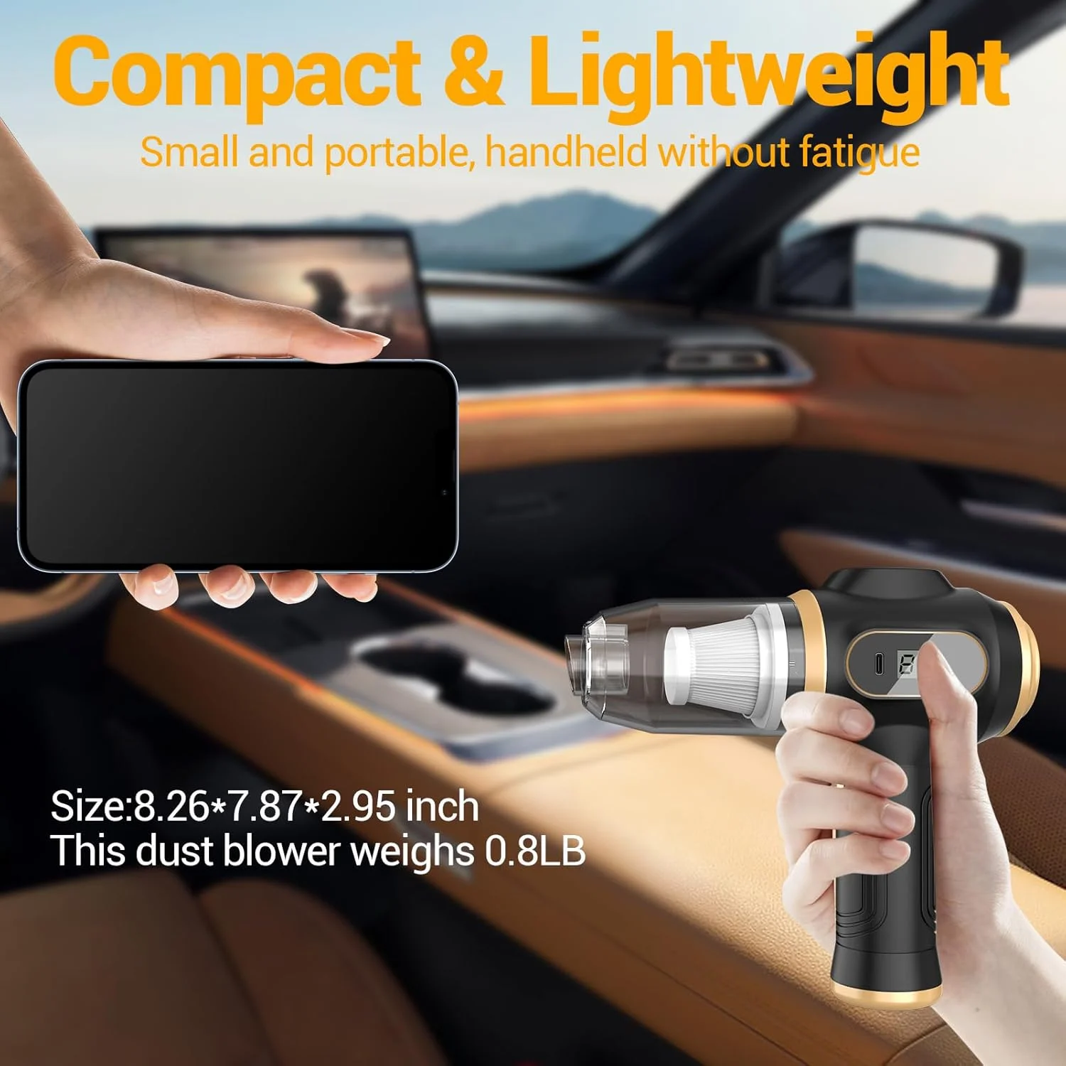 جاروبرقی خودرو قابل حمل بی سیم 17000Pa با صفحه نمایش LCD و نازل های متعدد، قدرت بالا برای تر و خشک، مناسب خودرو، خانه، دفتر، حیوانات خانگی، طراحی جمع و جور و قابل حمل