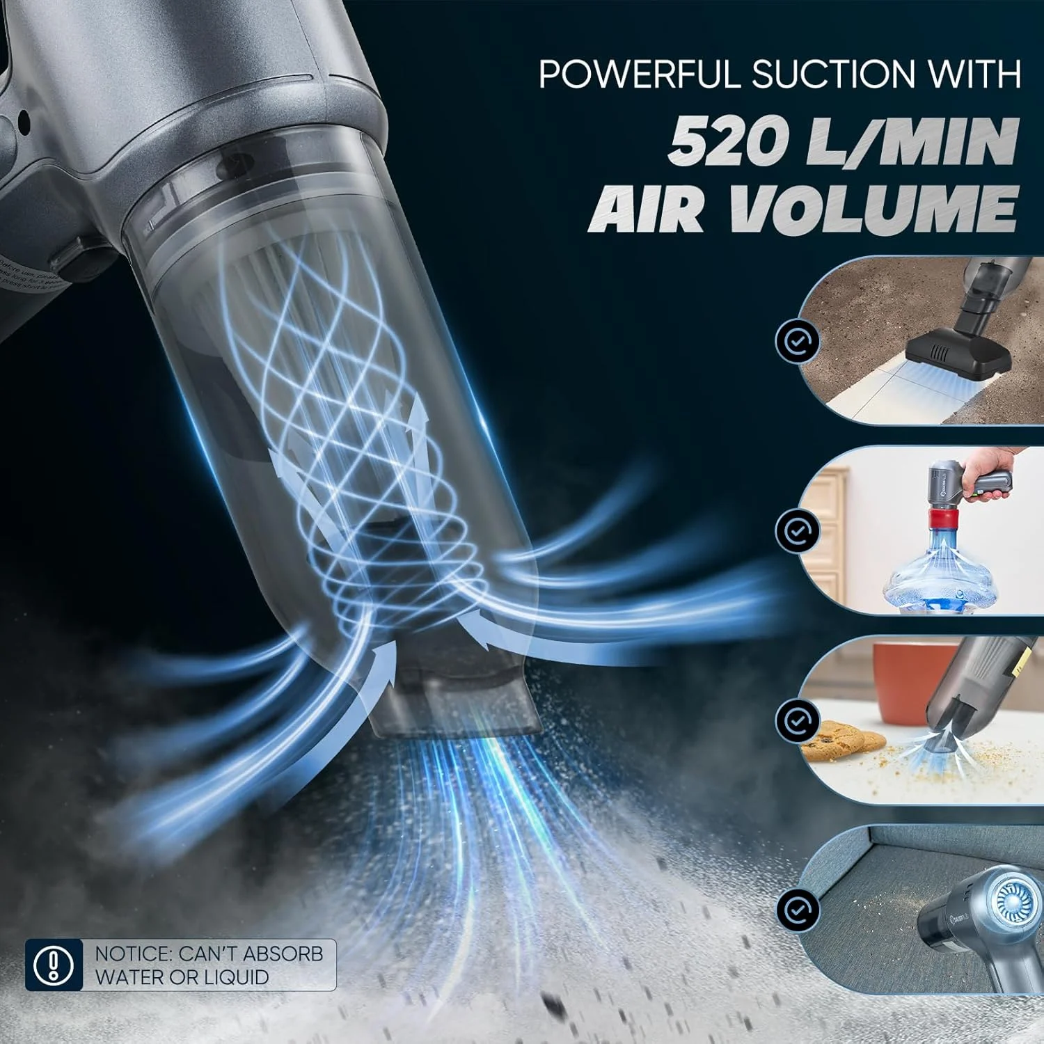 جاروبرقی خودرو - جاروبرقی های دستی بی سیم خودرو با بهترین مکش، موتور براشلس 12000PA با قدرت بالا، جاروبرقی کوچک قابل حمل 3 در 1 بدون سیم