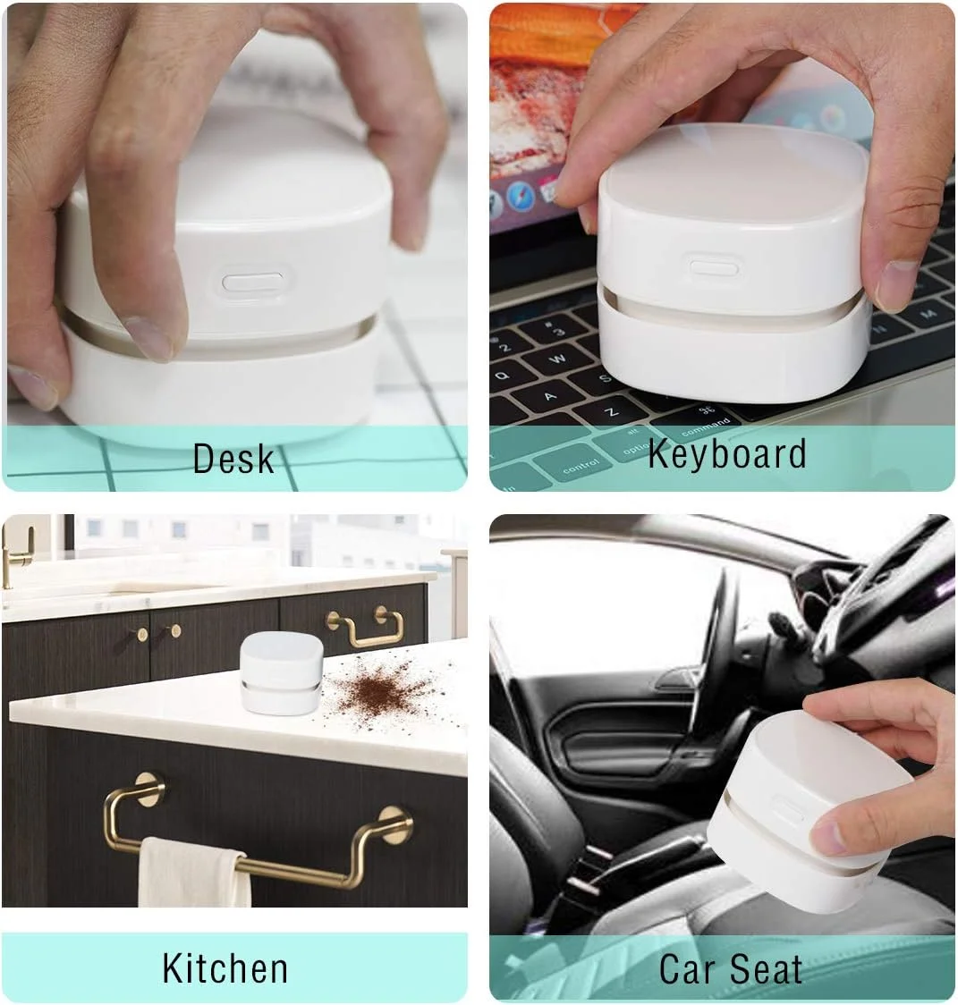جاروبرقی کوچک و قابل حمل رومیزی، تمیز کننده گرد و غبار بی سیم، قابل شارژ برای لپ تاپ، صفحه کلید کامپیوتر، برس های تمیز کننده اداری، ماشین، خانه و حیوانات خانگی