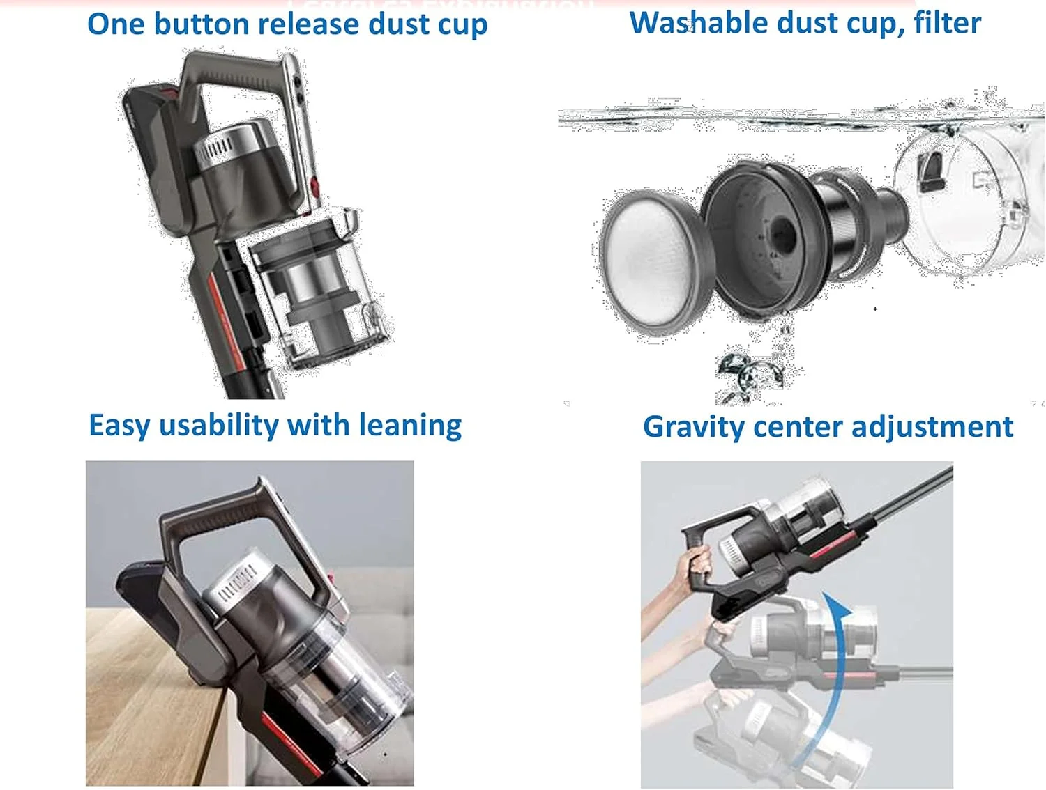 جاروبرقی عصایی شارژی 3 در 1 شارپ 350 وات با فناوری سایکلون، 2 سطح شدت، قابلیت استفاده دستی، فیلتراسیون HEPA و برس توربو مدل EC-CS350BDC-RZ، قرمز