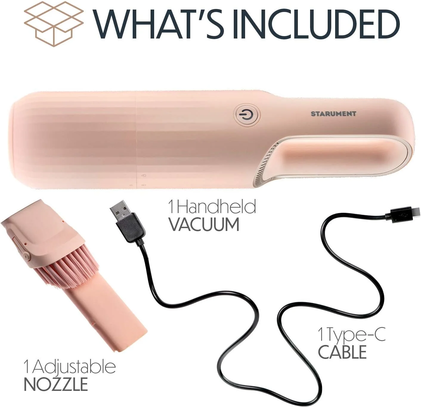 جاروبرقی دستی قابل حمل استارومنت برای گرد و غبار، موی حیوانات خانگی، کثیفی، داخل خودرو، مبلمان، سبک وزن، استفاده آسان، طراحی جمع و جور، باتری قابل شارژ با کابل USB-C - صورتی