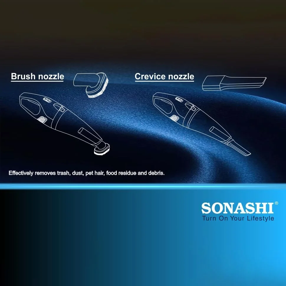 جاروبرقی شارژی سوناشی، قابل حمل با عملکرد تر و خشک، ظرفیت 0.4 لیتری مخزن گرد و غبار و درگاه شارژ آسان Type-C، کارکرد مداوم 15 دقیقه، مناسب برای خانه و ماشین 60 وات SHC-231