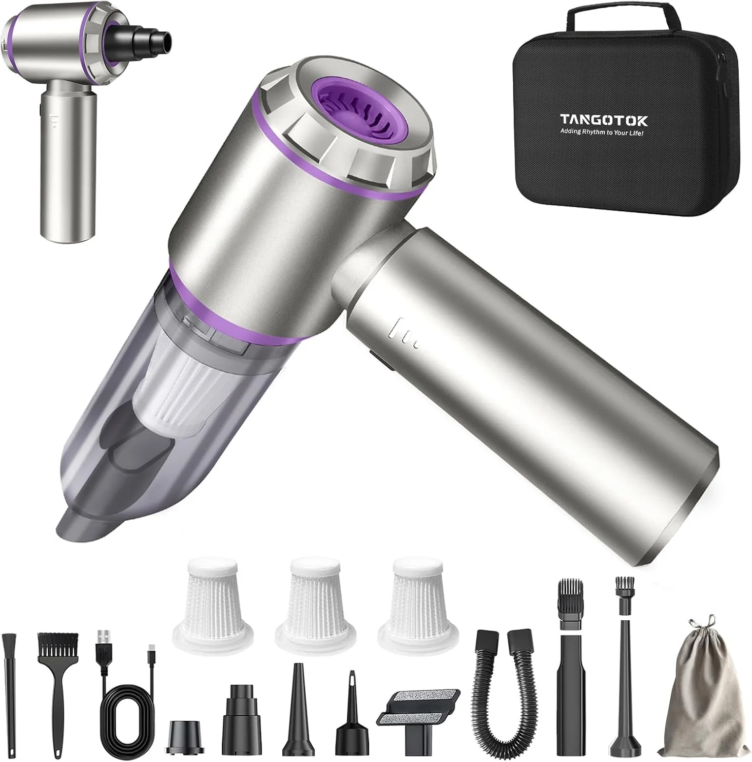 جاروبرقی چند منظوره شارژی TANGOTOK با موتور بدون برس، جاروبرقی پرقدرت 20000PA قابل حمل و شارژی با نمایشگر LED، جاروبرقی برای ماشین، خانه، دفتر، کمپینگ (بنفش)