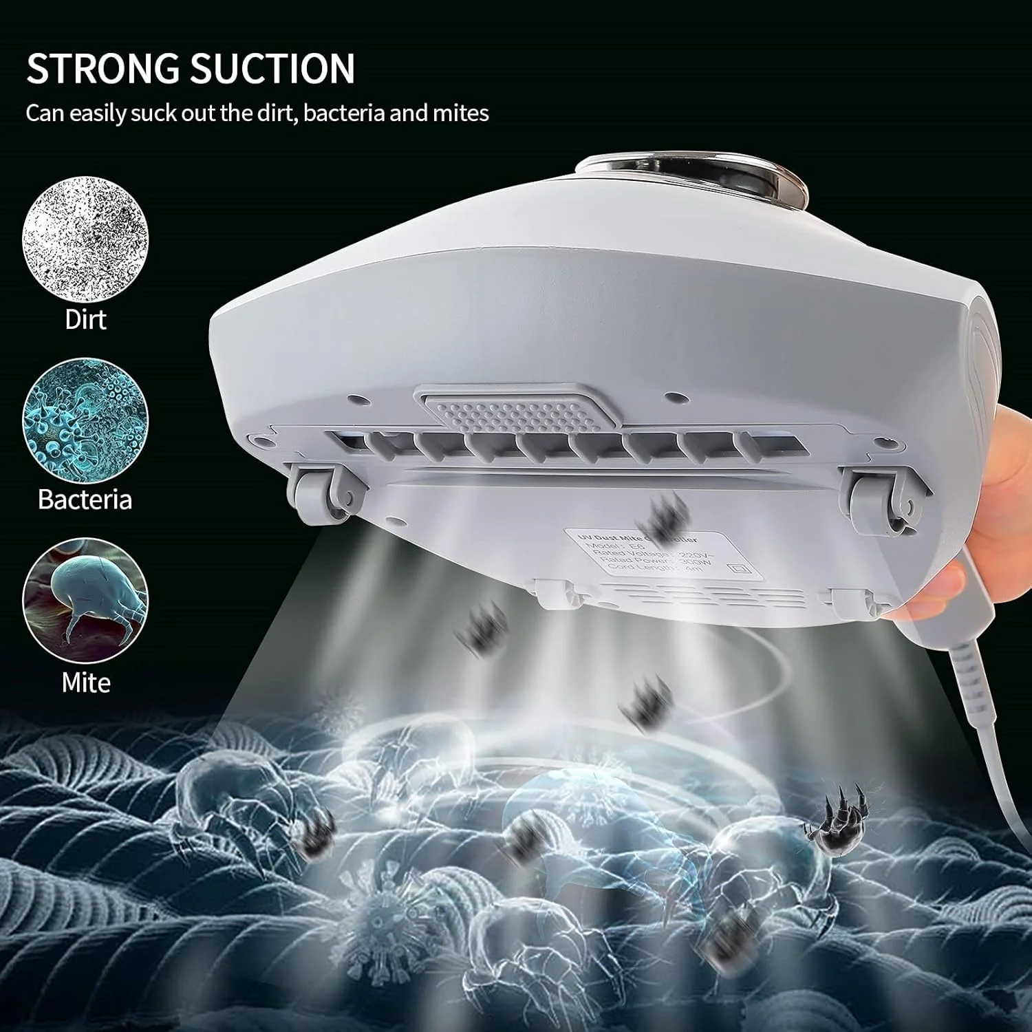 دستگاه جمع آوری کنه TERRIFI، دستگاه قابل حمل UV با قدرت مکش قوی برای تمیز کردن موثر تشک، بالش، مبل و فرش
