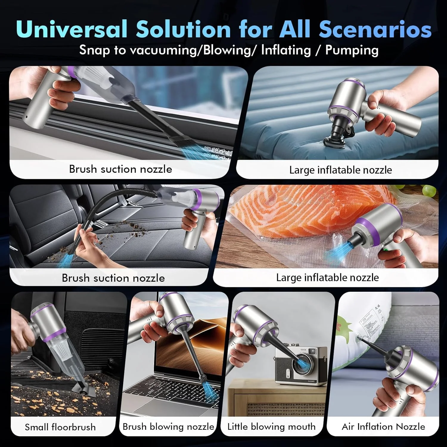 جاروبرقی چند منظوره شارژی TANGOTOK با موتور بدون برس، جاروبرقی پرقدرت 20000PA قابل حمل و شارژی با نمایشگر LED، جاروبرقی برای ماشین، خانه، دفتر، کمپینگ (بنفش)