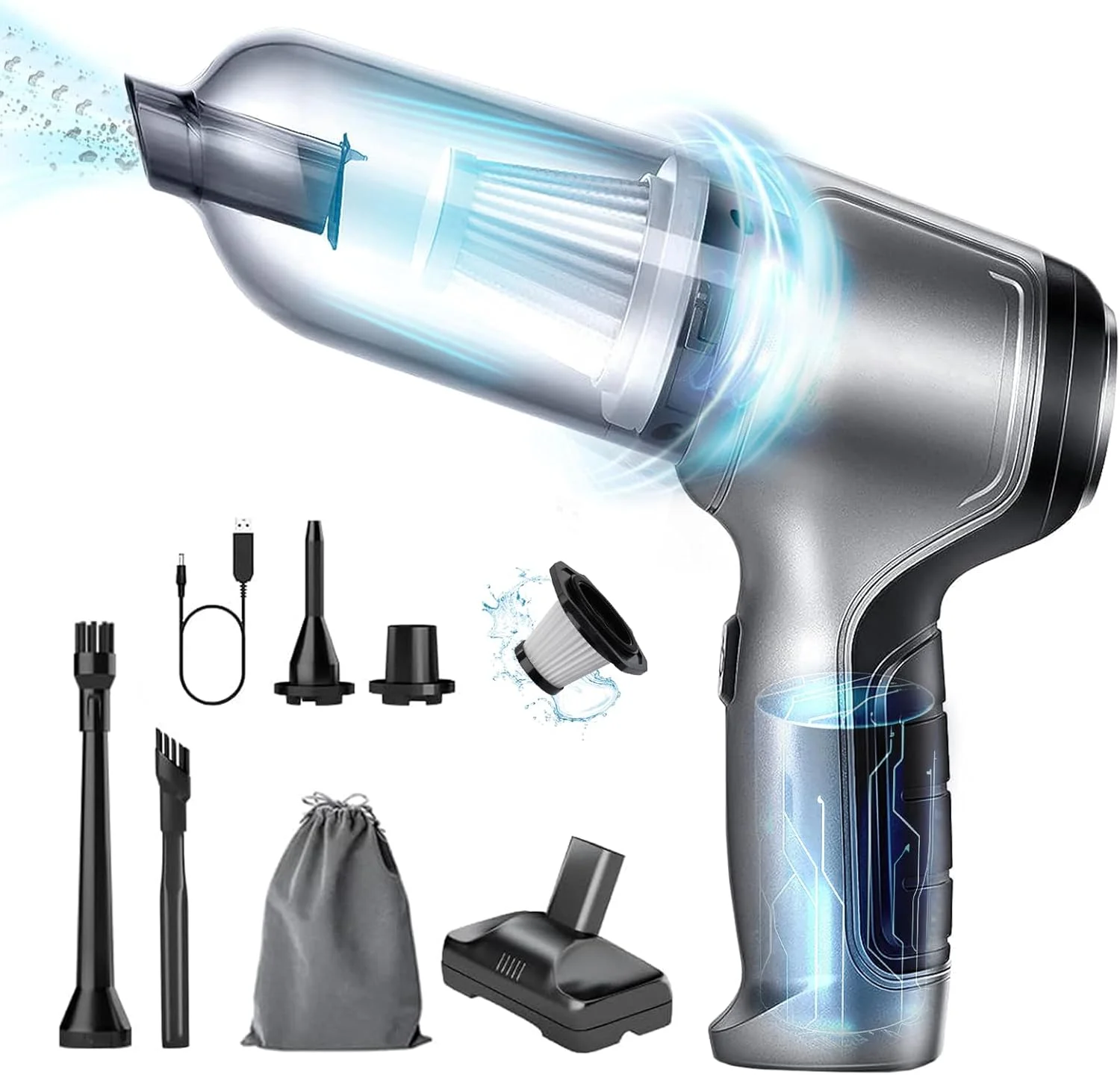 جاروبرقی شارژی بی‌سیم دستی 3 در 1 TDOO، جاروبرقی شارژی بی‌سیم پرقدرت 19000PA، دارای 2 فیلتر قابل شستشو و موتور براشلس مکش قوی، برای تمیز کردن ماشین، خانه و محل کار