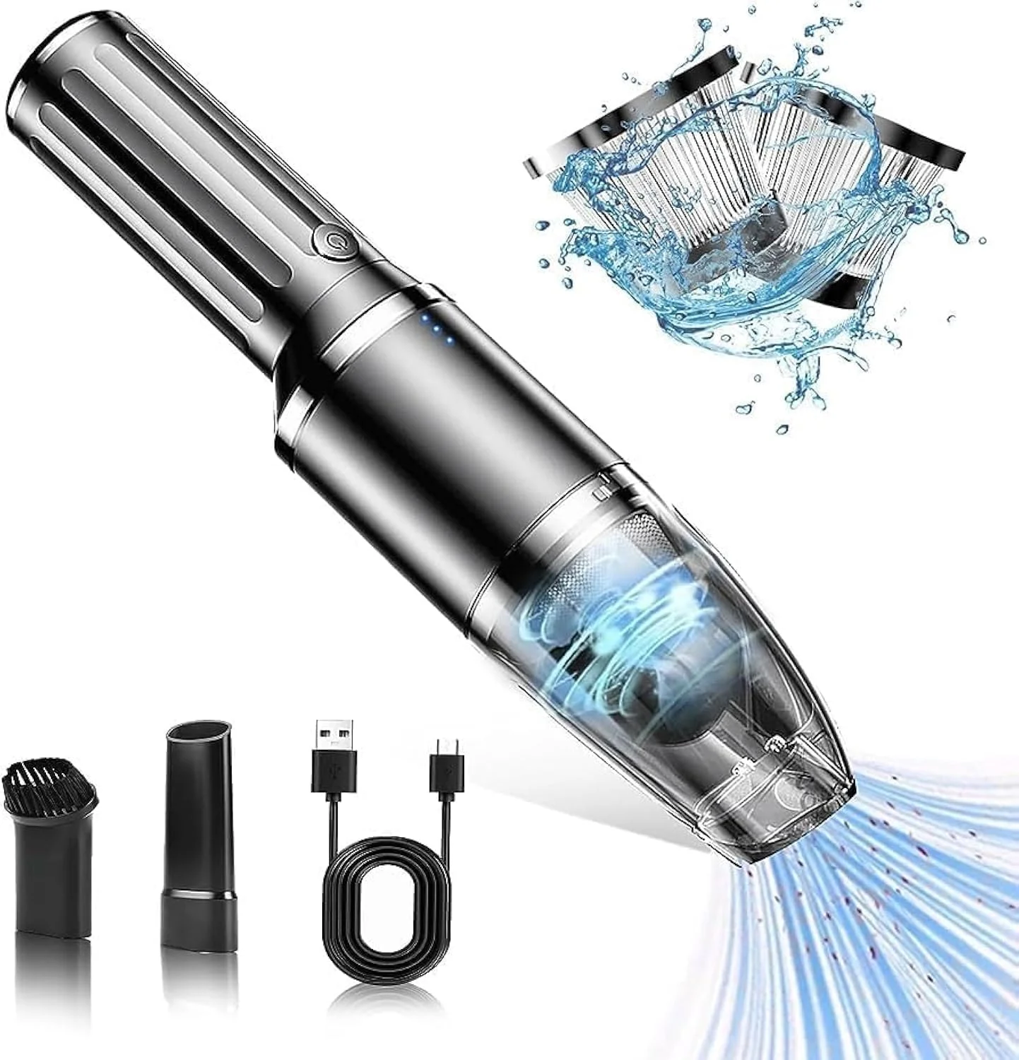 جاروبرقی دستی شارژی خودرو TDOO، جاروبرقی بی سیم قابل حمل برای خودرو/خانه/دفتر/نظافت، قابل شارژ با USB، دارای 2 فیلتر قابل شستشو، مکش قدرتمند 9000PA