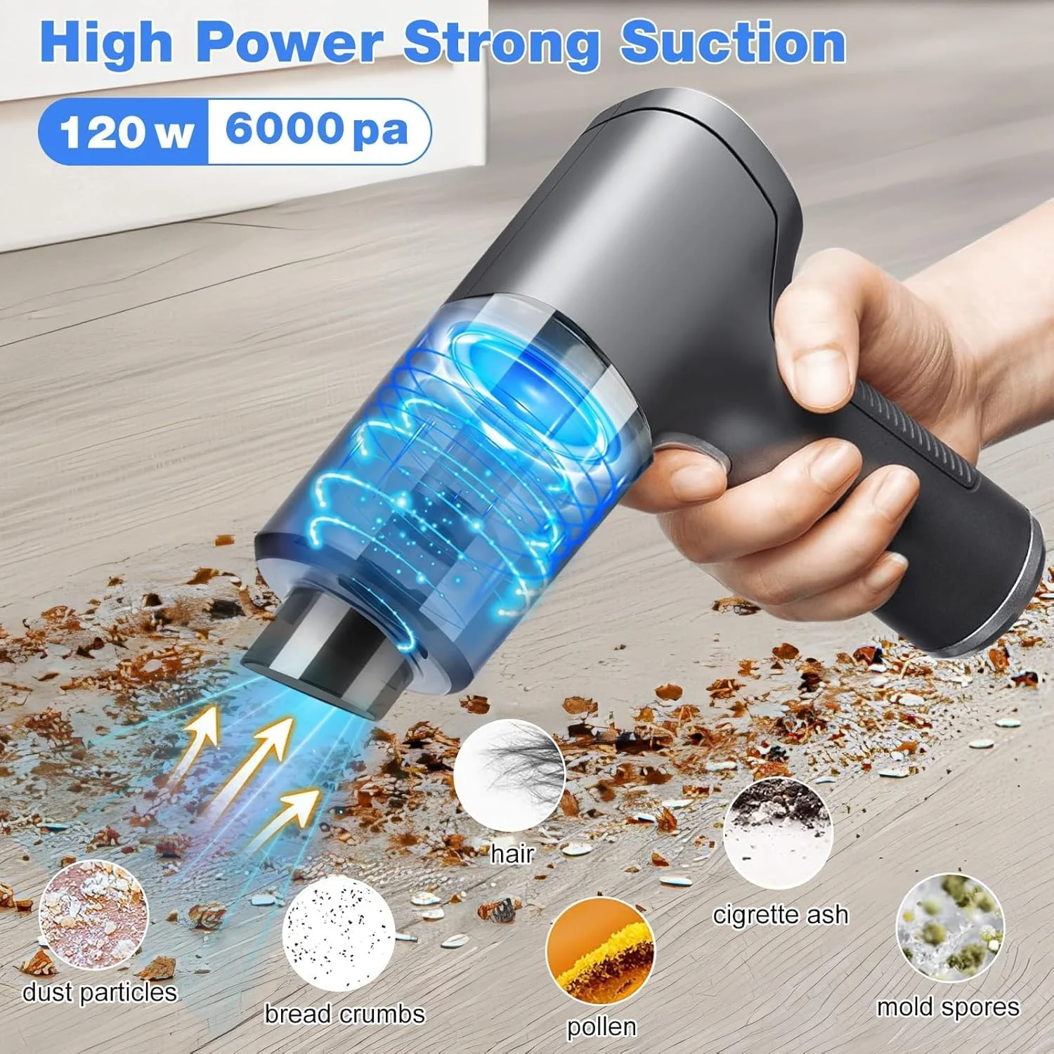 جاروبرقی دستی بی سیم قابل حمل کوچک TENGWUDZ با دمنده، سبک و قدرتمند برای تمیز کردن خانه و ماشین