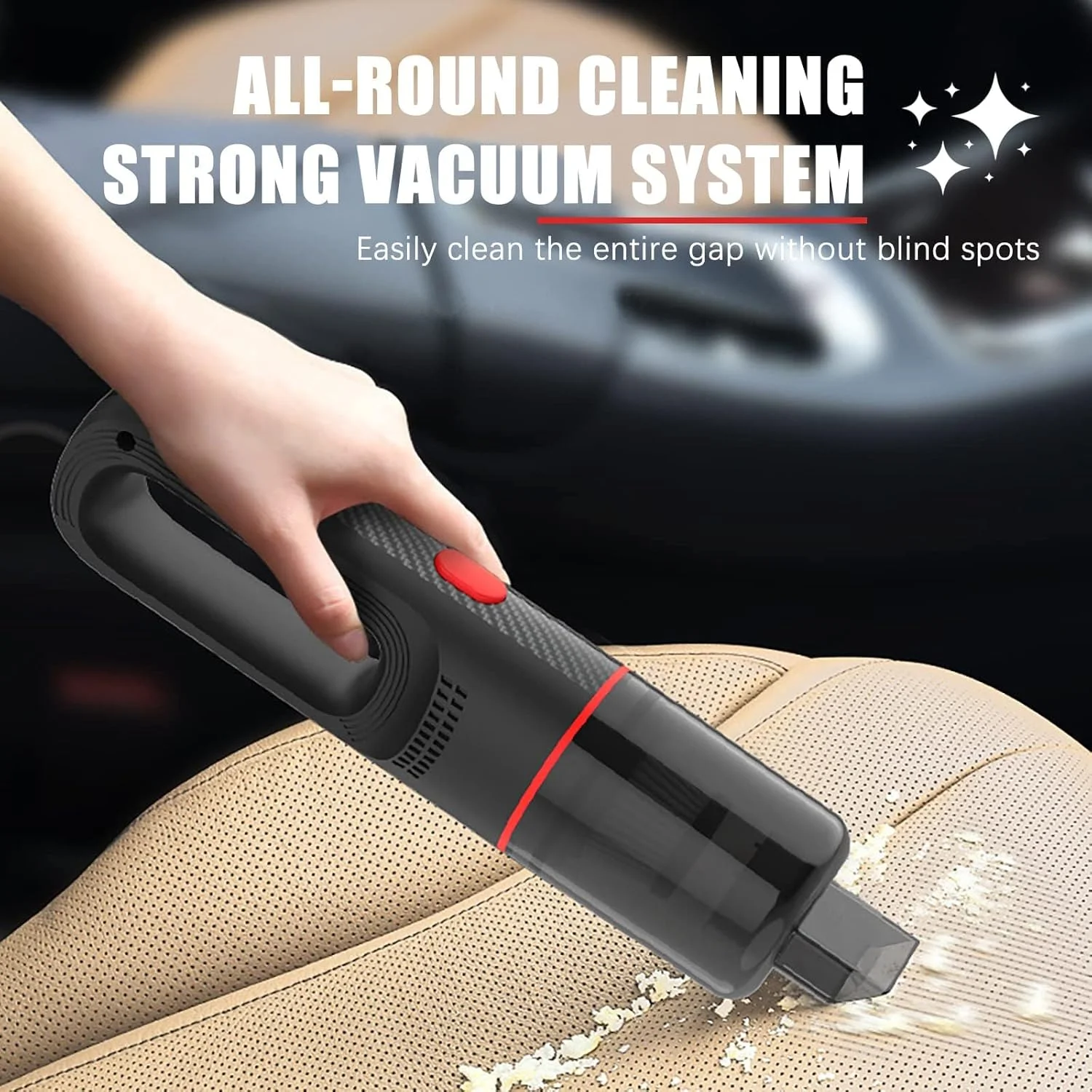 جاروبرقی کوچک و قابل حمل خودرو TERRIFI، مکش 10000Pa، جاروبرقی دستی برای تمیز کردن سریع، جاروبرقی شارژی بدون سیم، مناسب برای خودرو، خانه و دفتر