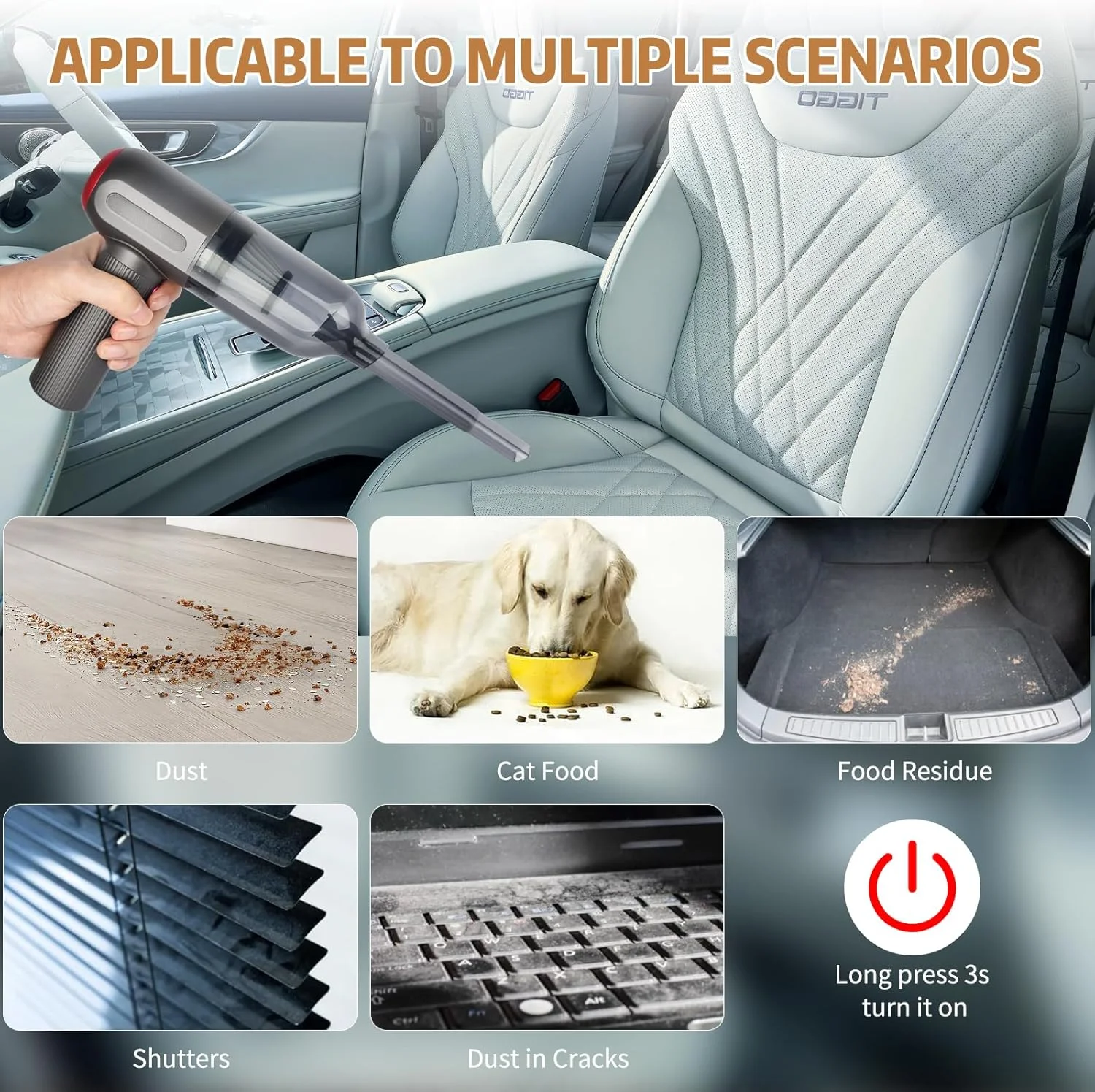 جاروبرقی دستی شارژی، جاروبرقی قدرتمند 9000Pa برای خودرو، جاروبرقی کوچک قابل حمل و سبک وزن، جاروبرقی USB برای موی حیوانات خانگی، خودرو، خانه، دفتر، آشپزخانه