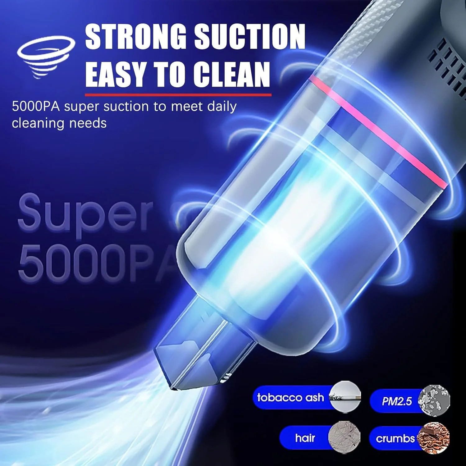 جاروبرقی کوچک و قابل حمل خودرو TERRIFI، مکش 10000Pa، جاروبرقی دستی برای تمیز کردن سریع، جاروبرقی شارژی بدون سیم، مناسب برای خودرو، خانه و دفتر