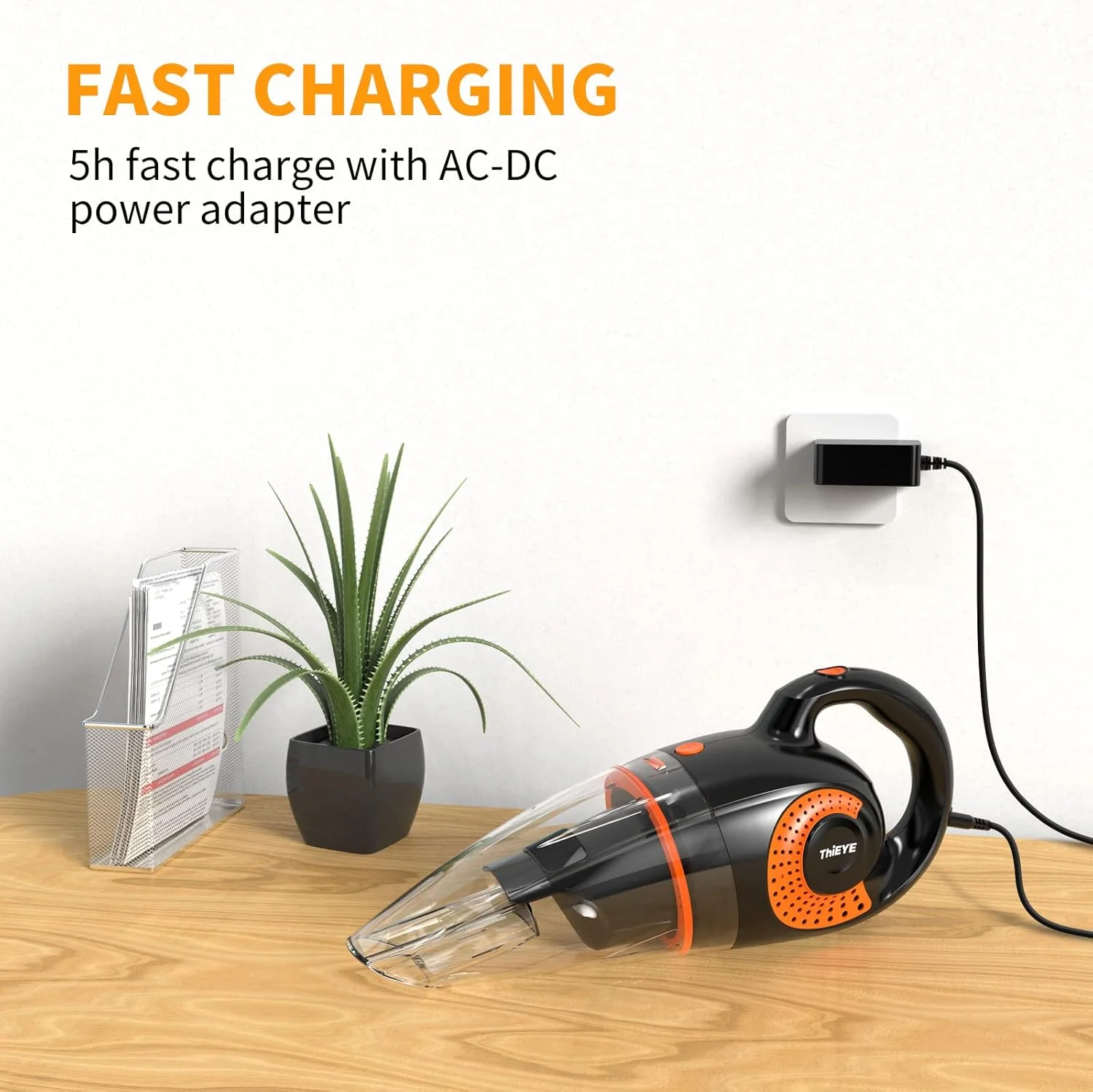 جاروبرقی دستی بی سیم ThiEYE، مکش قوی 13 کیلو پاسکال، جاروبرقی قابل حمل و شارژی برای خانه، دفتر و ماشین، نارنجی