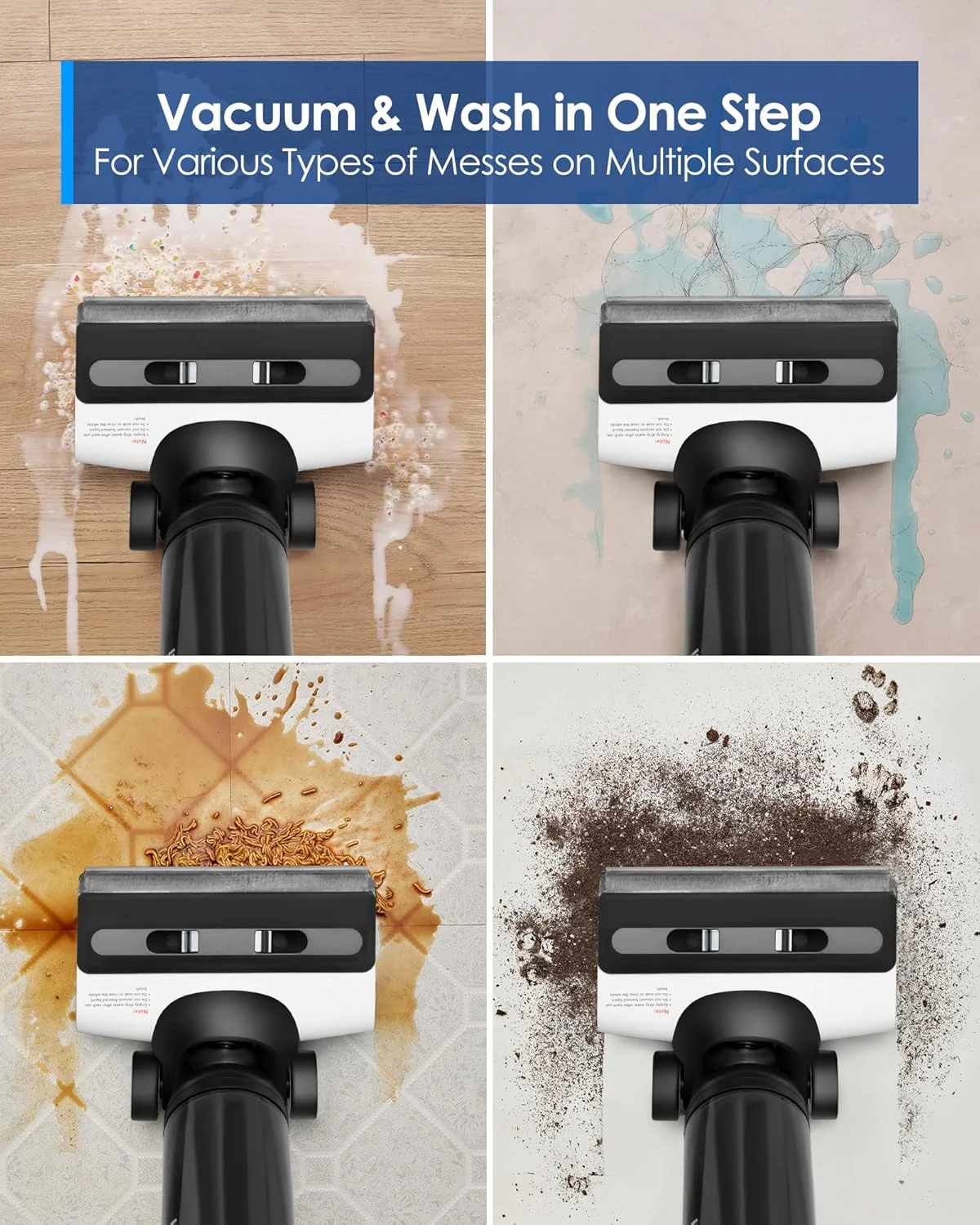 تی‌نکو Floor ONE S6 جاروبرقی و تی خشک و مرطوب بی‌سیم، همه‌کاره برای کف‌های سخت، نمایشگر LED، زمان کارکرد طولانی، شوینده عالی برای کثیفی‌های چسبنده، تمیز کردن لبه دو طرفه، خود تمیز شونده