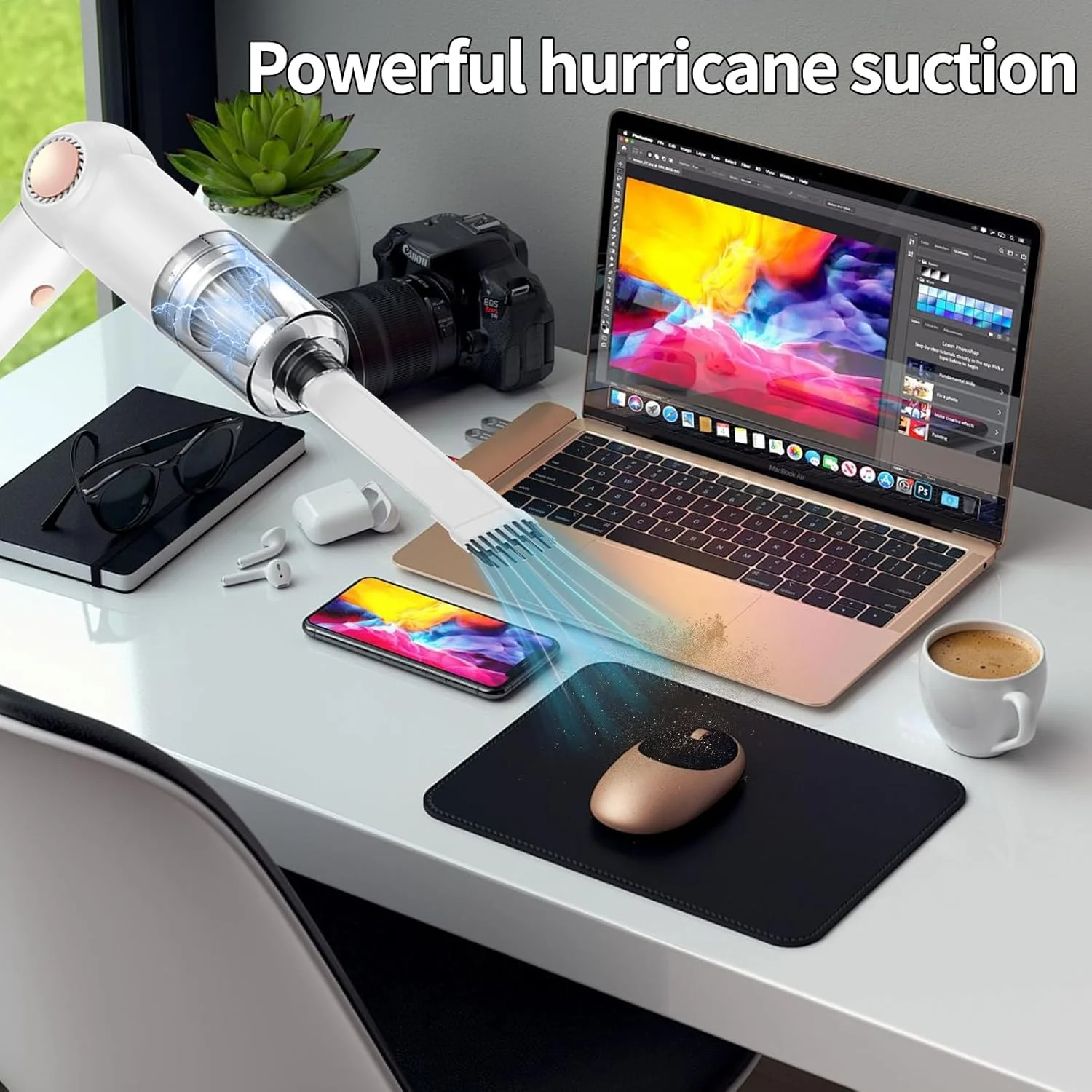 جاروبرقی خودرویی تاشو با نازل مکش 2 در 1، جاروبرقی کوچک دستی بی سیم قابل حمل، جمع کننده گرد و غبار خانگی قابل شارژ USB