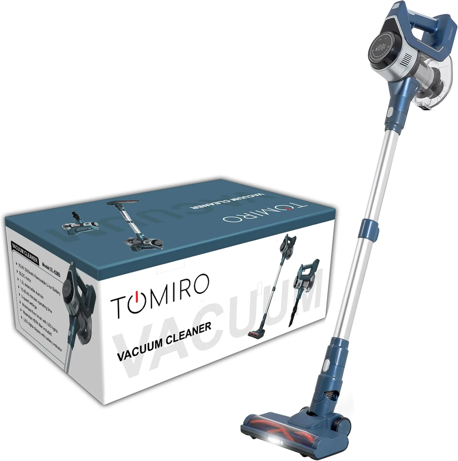 جاروبرقی عصایی شارژی، 220 وات، قدرت مکش 33 کیلو پاسکال، حداکثر 40 دقیقه در حالت سرعت اول، برس ضد گره خوردگی، صفحه نمایش رنگی متحرک، جاروبرقی دستی برای فرش، موی حیوانات خانگی