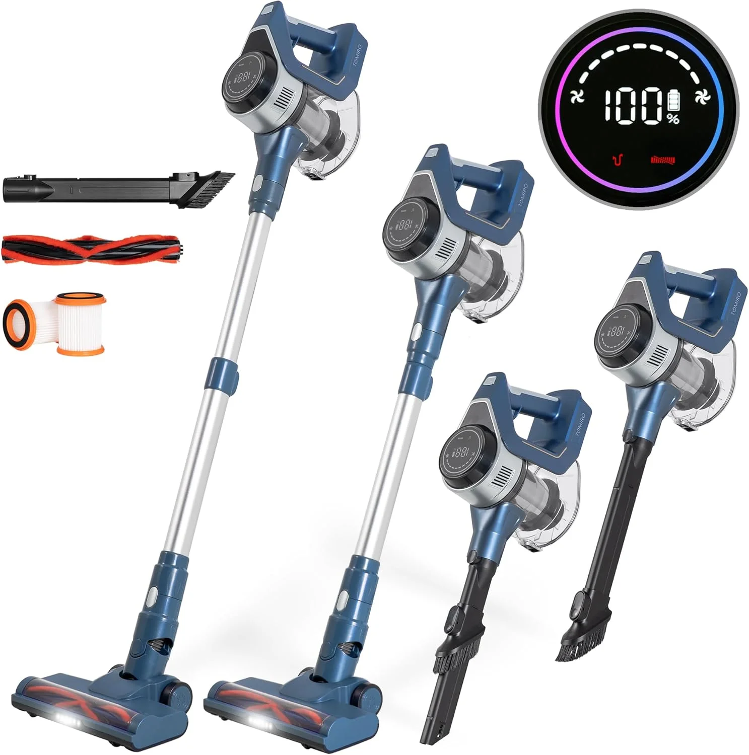 جاروبرقی عصایی شارژی، 220 وات، قدرت مکش 33 کیلو پاسکال، حداکثر 40 دقیقه در حالت سرعت اول، برس ضد گره خوردگی، صفحه نمایش رنگی متحرک، جاروبرقی دستی برای فرش، موی حیوانات خانگی