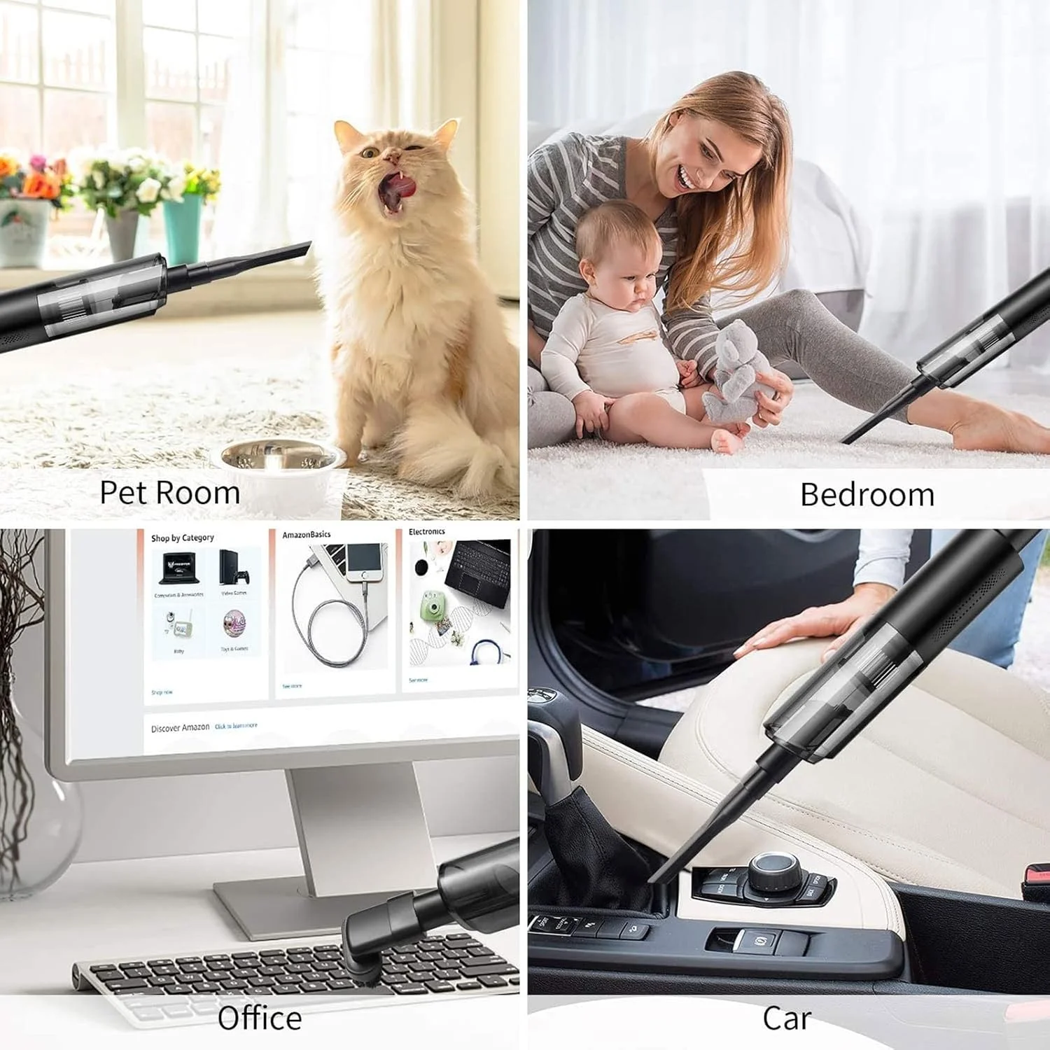 جاروبرقی خودرو، جاروبرقی بی سیم برای منزل، جاروبرقی دستی کوچک قابل حمل خشک و مرطوب با مکش فوق العاده (سفید)