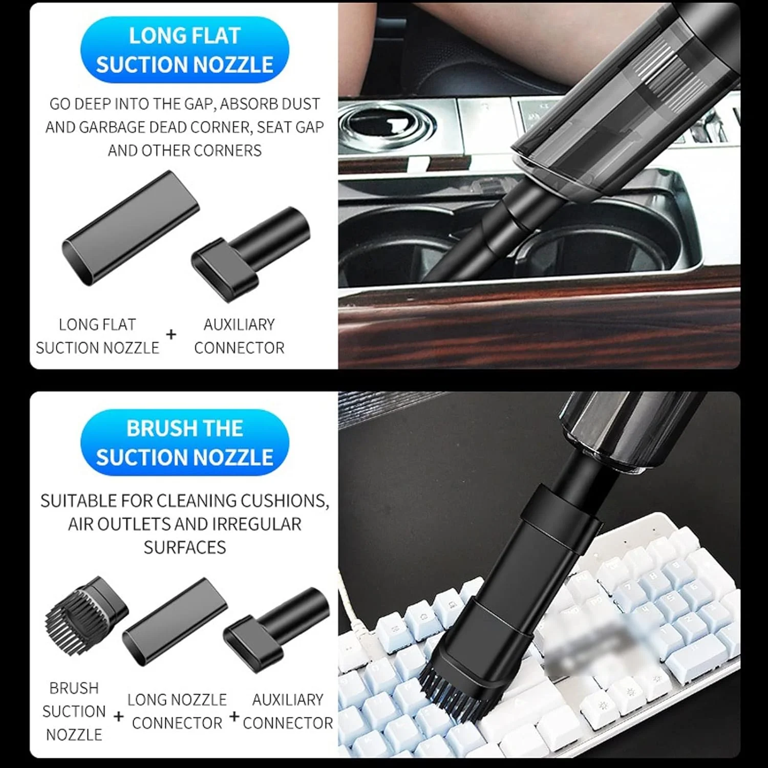 جاروبرقی شارژی UOKUGZ 6000pa، جاروبرقی بی سیم خودرو، قابل حمل، با مکش قوی دو منظوره برای خودرو و منزل، مینی