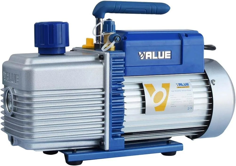 پمپ وکیوم 3/4 اسب بخار، پمپ وکیوم برای نگهداری سیستم تهویه هوا، پمپ وکیوم تک مرحله ای، پمپ وکیوم VE180N، 9.0 CFM، پمپ وکیوم یکپارچه دستی