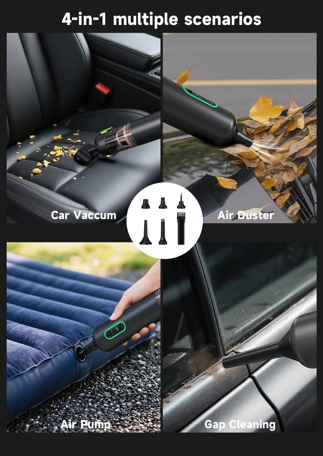 جاروبرقی خودرو، جاروبرقی دستی Rapair VC28، جاروبرقی کوچک 4 در 1 با قدرت مکش 20000pa، جاروبرقی قابل شارژ با 3 حالت مکش، جاروبرقی بی سیم قابل حمل برای خودرو، خانه، میز کار، کیبورد
