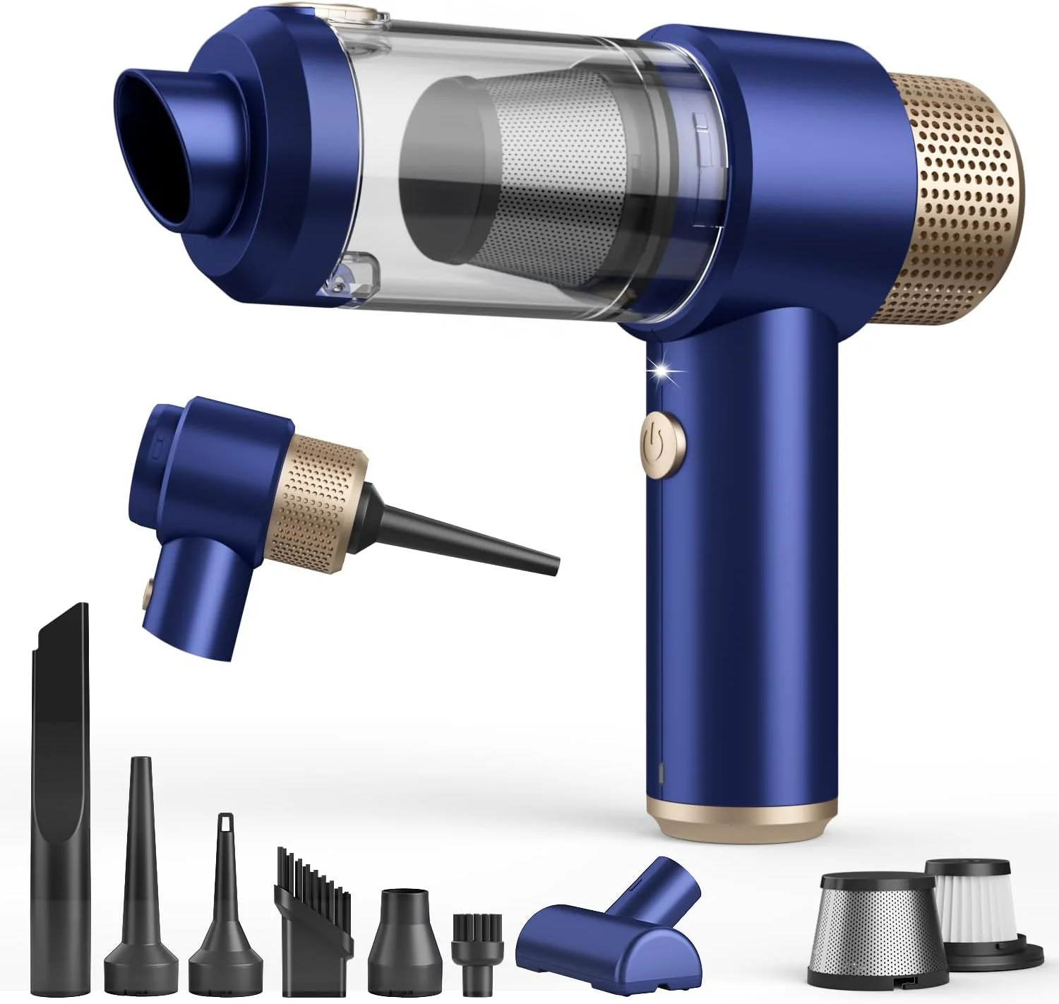 جاروبرقی خودرو ویزئوس وک، 16000PA مینی جاروبرقی خودرو بی سیم قدرتمند، 7 در 1 جاروبرقی دستی قابل حمل بی سیم با چراغ LED، فیلترهای دوگانه، تخلیه با یک لمس برای موی حیوانات خانگی، خانه، دفتر