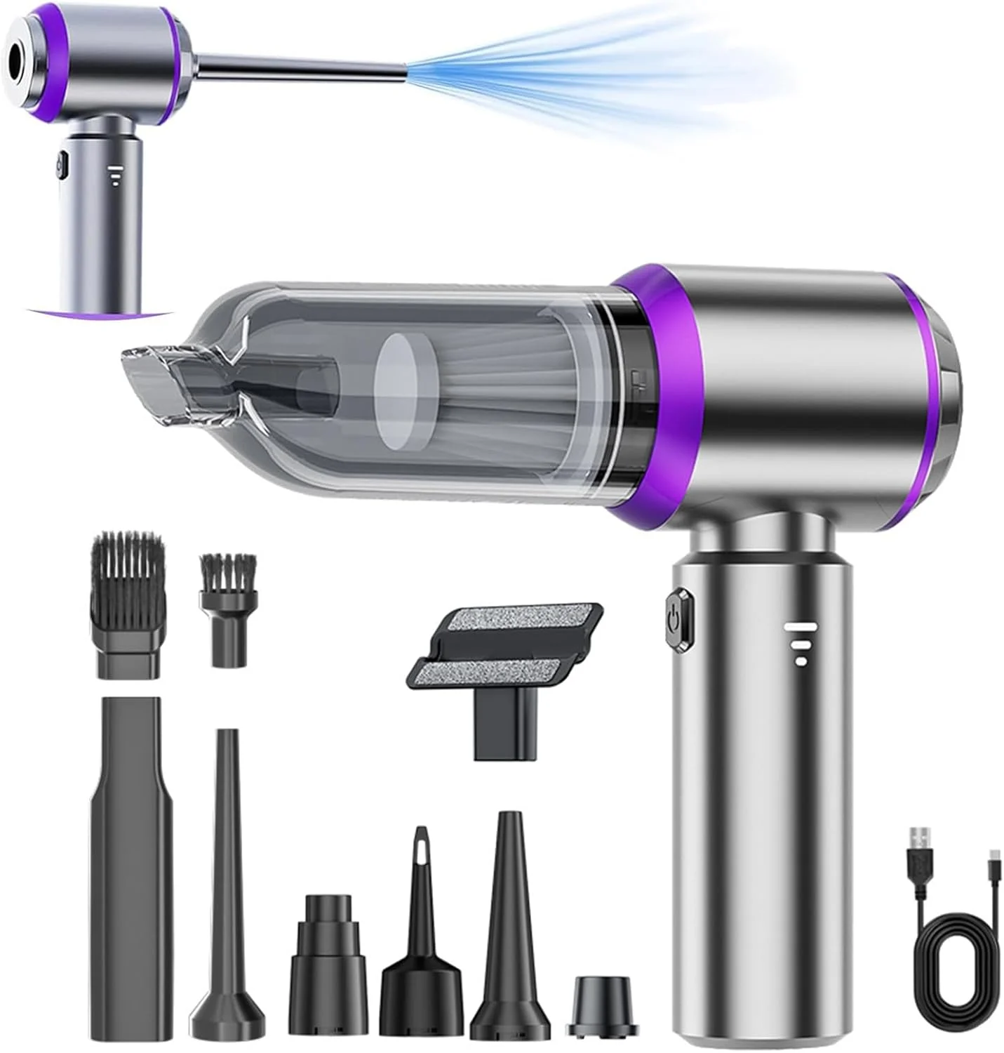 جاروبرقی دستی خودرو VorsiPro، جاروبرقی و گردگیر بادی پرقدرت 19000PA، جاروبرقی کوچک قابل حمل 3 در 1، جاروبرقی دستی 120 واتی پرقدرت برای خودرو، خانه، دفتر، حیوانات خانگی