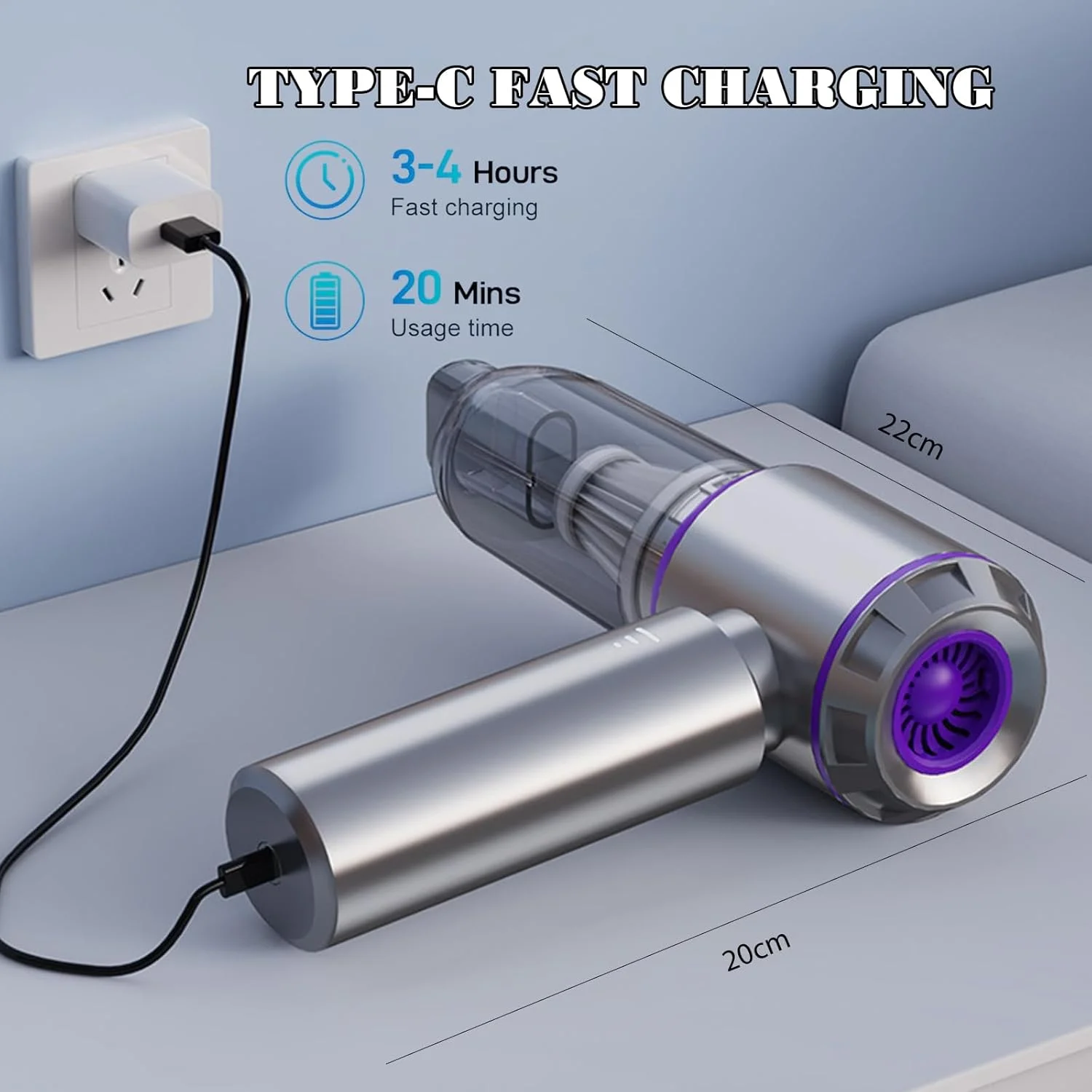 جاروبرقی دستی خودرو VorsiPro، جاروبرقی و گردگیر بادی پرقدرت 19000PA، جاروبرقی کوچک قابل حمل 3 در 1، جاروبرقی دستی 120 واتی پرقدرت برای خودرو، خانه، دفتر، حیوانات خانگی