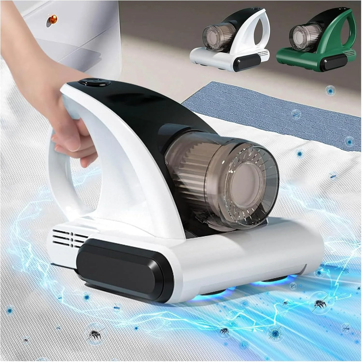 جاروبرقی تخت خواب شارژی دستی برای ملحفه، بالش، لحاف، مبل، پتو، فرش (سفید)