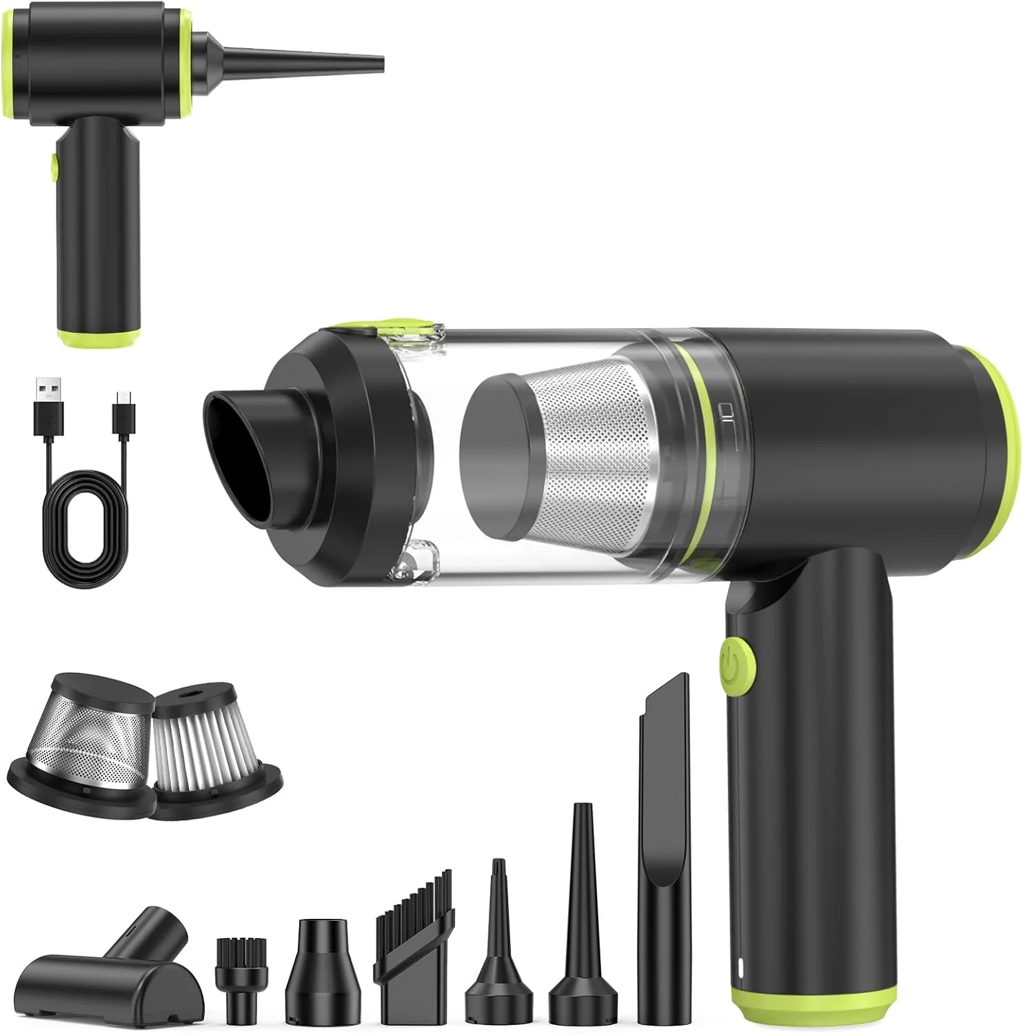 جاروبرقی دستی شارژی WADCIMC - جاروبرقی خودرو با موتور براشلس، قدرت بالای 20000PA، دمنده هوا و جاروبرقی 2 در 1، جاروبرقی کوچک قابل شارژ برای خانه، خودرو، دفتر، موی حیوانات خانگی