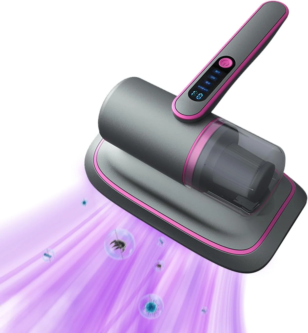 جاروبرقی دستی بی‌سیم برای جمع آوری ذرات ریز، جاروبرقی 12KPa برای تشک با نور UV-C، نمایشگر LCD و مخزن گرد و غبار دائمی، جاروبرقی کوچک تخت، تمیز کننده تشک برای مبل و تشک