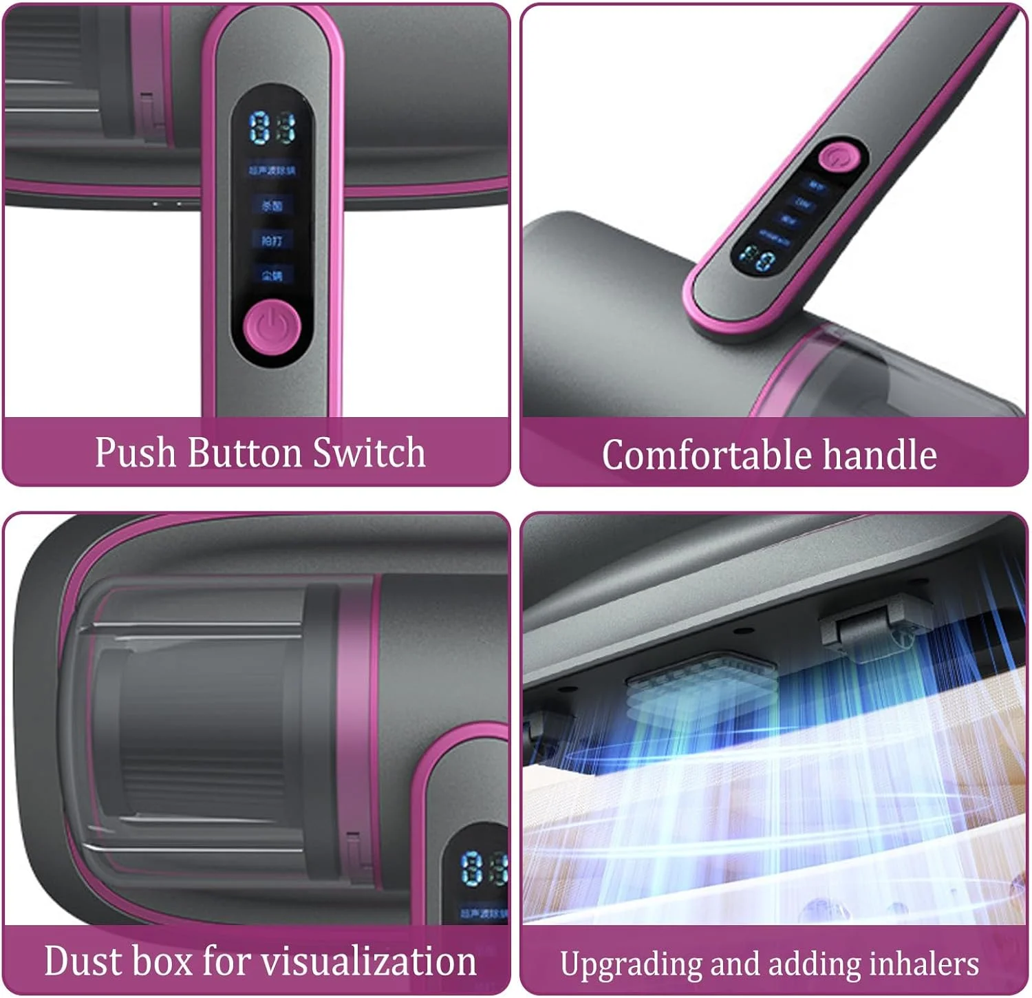 جاروبرقی دستی بی‌سیم برای جمع آوری ذرات ریز، جاروبرقی 12KPa برای تشک با نور UV-C، نمایشگر LCD و مخزن گرد و غبار دائمی، جاروبرقی کوچک تخت، تمیز کننده تشک برای مبل و تشک