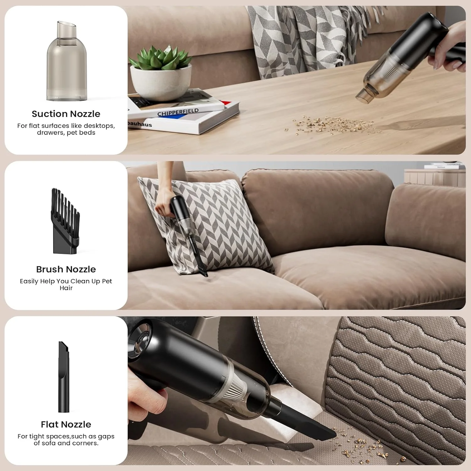 جاروبرقی دستی بی سیم قابل حمل با مکش قوی 6KPA، جاروبرقی کوچک شارژی برای ماشین، میز، سبک وزن، قدرت بالا، جاروبرقی رومیزی، گرد و غبار گیر، فیلتر قابل شستشو برای خانه، هدیه