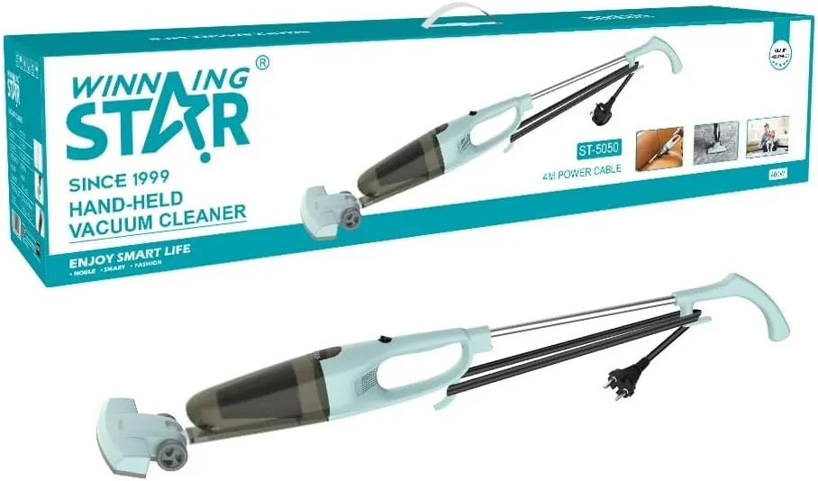جاروبرقی عصایی دستی سیم دار 400 واتی Winning Star ST-5050 | مکش 13.5 کیلو پاسکال | مخزن گرد و غبار 500 میلی لیتری، صدای کم 80 دسی بل | فیلتر HEPA | نازل شکاف | کابل برق مسی 4 متری | دوشاخه BS | آبی