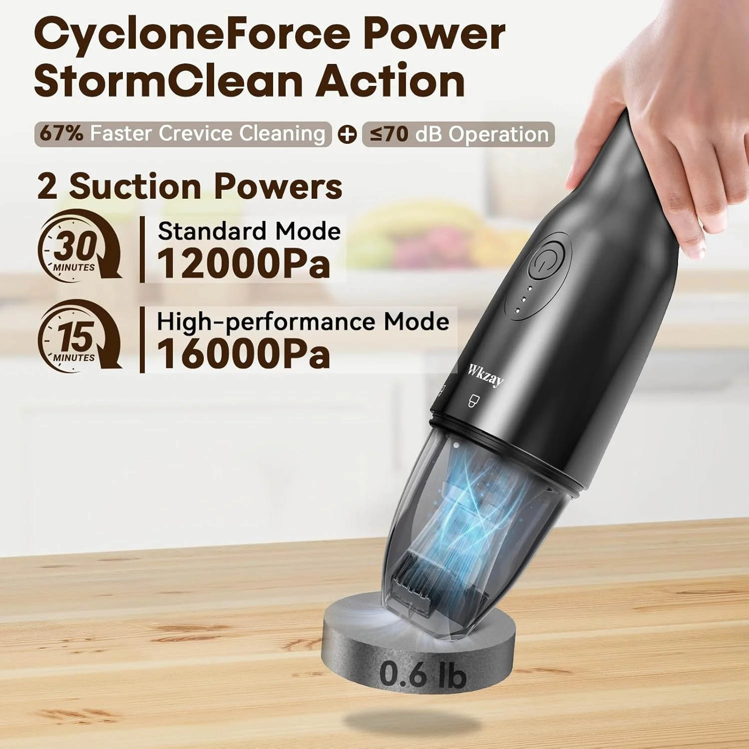 جاروبرقی دستی شارژی برای منزل - مکش قوی 16000Pa، شارژ سریع USB-C، موتور براشلس کم صدا، سبک و کوچک، عالی برای تمیز کردن سریع آپارتمان